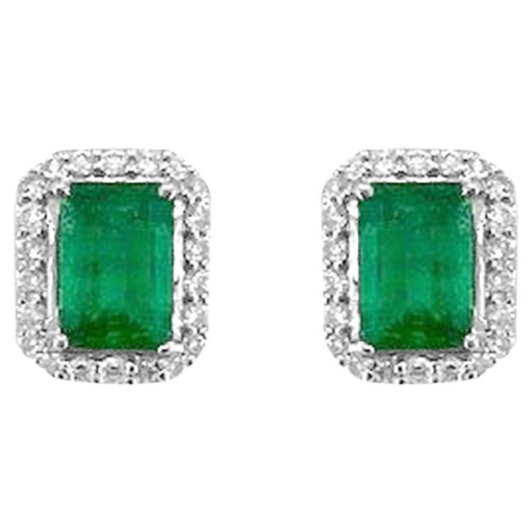 14K White Gold 1.67cts Emerald and Diamond Earring. Style# TS1117E
