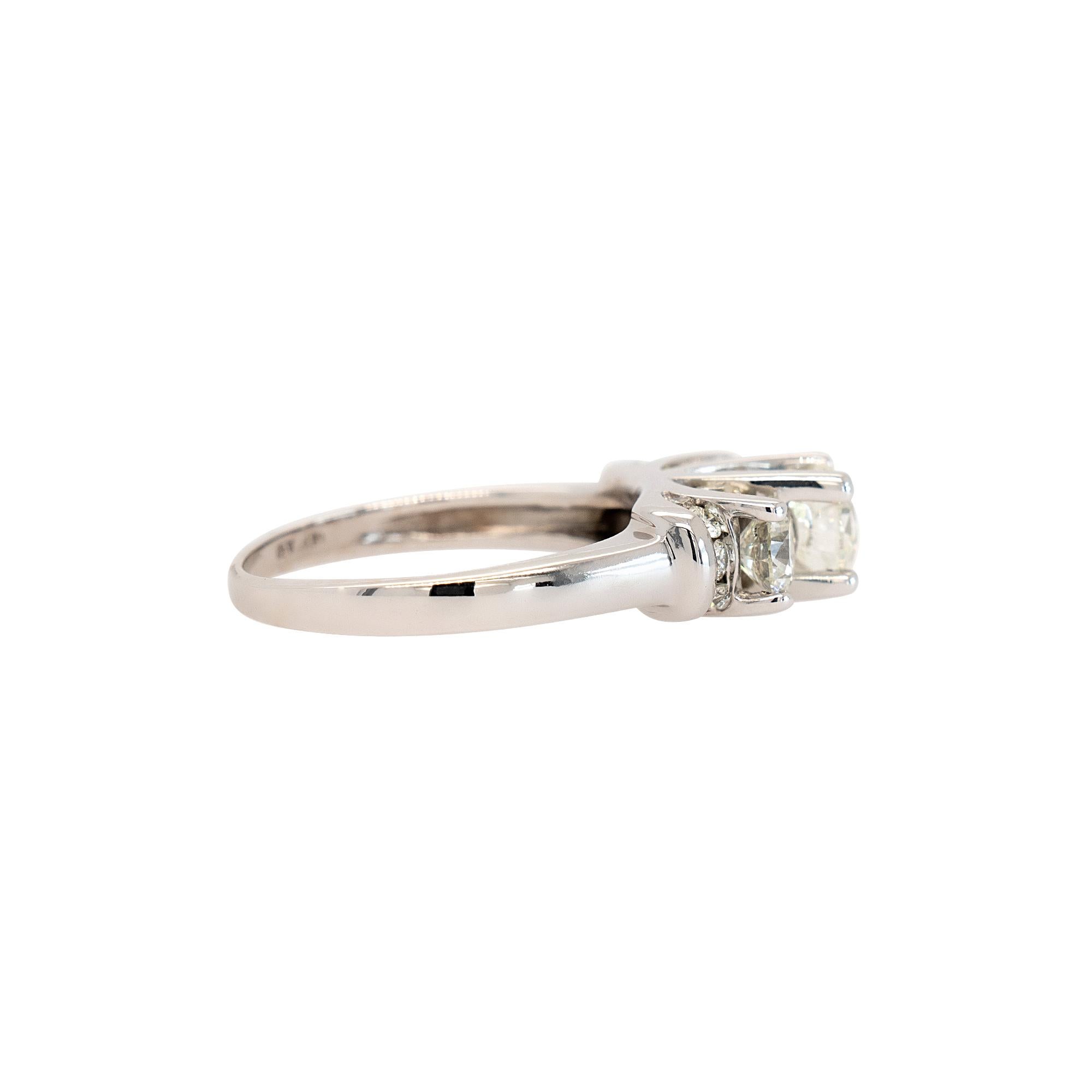 Round Cut 14k White Gold 1.68ctw Three Stone Round Brilliant Natural Diamond Ring For Sale