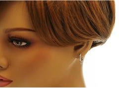 14K White Gold 17 mm Height 0.14 CT Diamonds Hoop Earrings