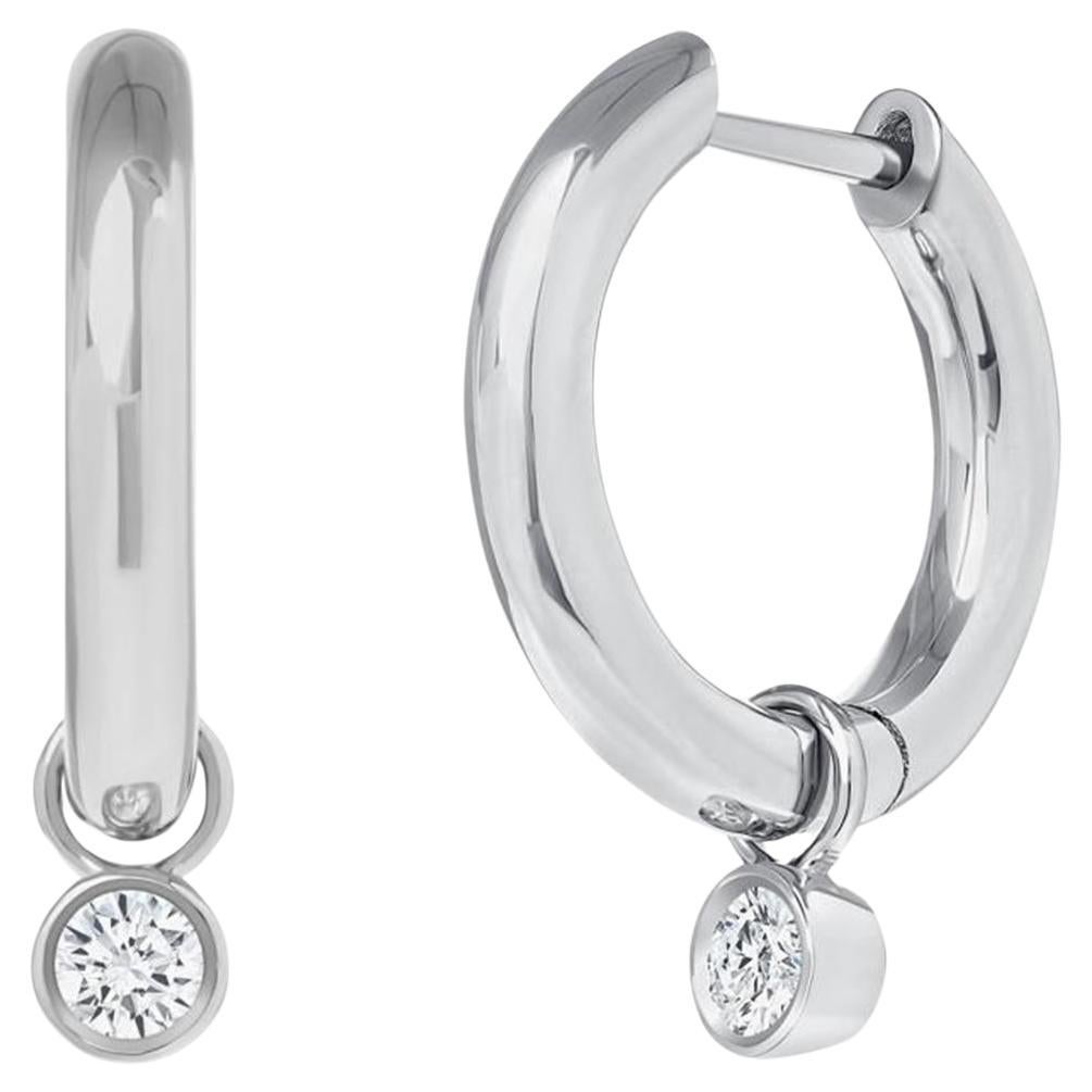 14K White Gold 17 mm Height 0.14 CT Diamonds Hoop Earrings For Sale