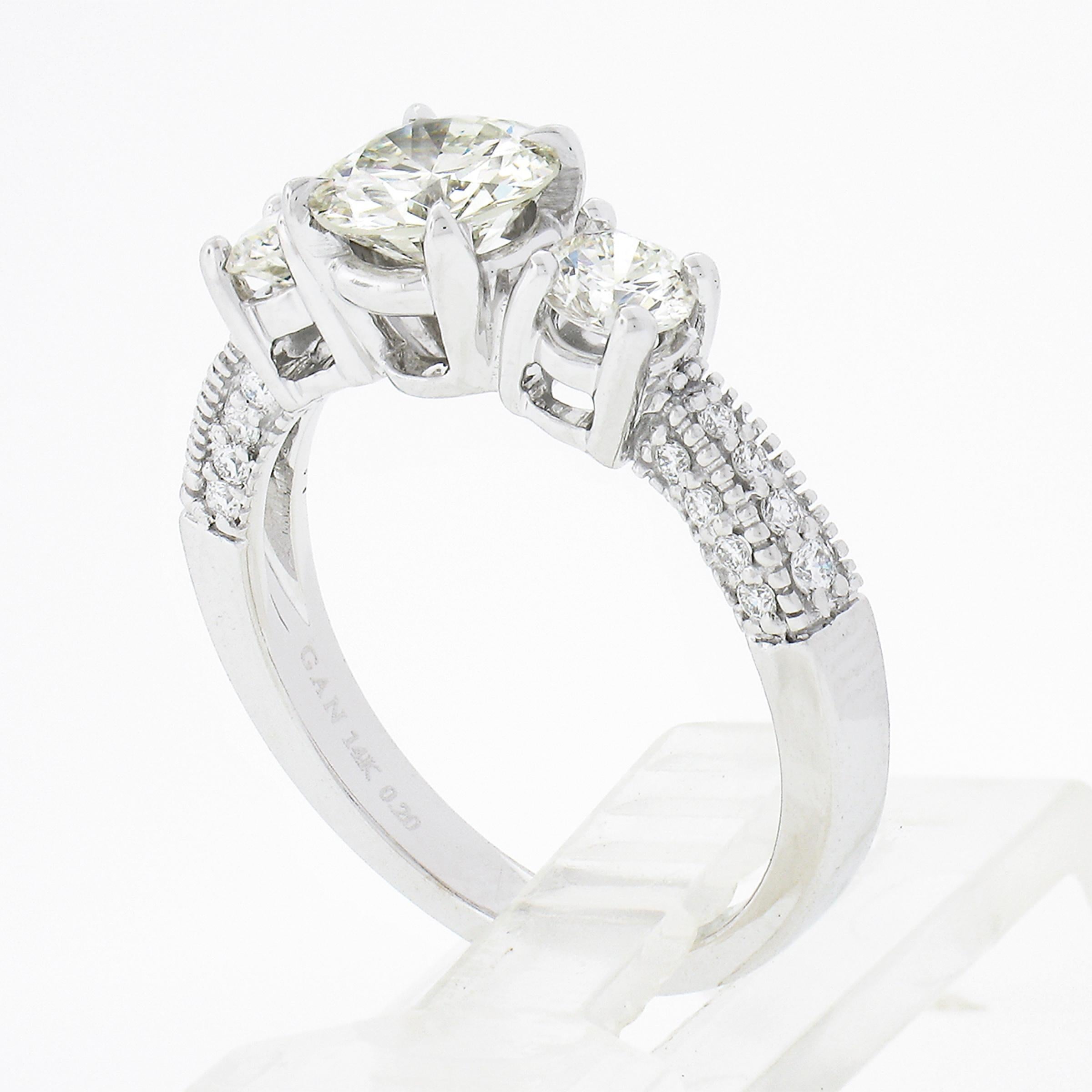14k White Gold 1.70ctw GIA Round Brilliant Diamond Three Stone Engagement Ring For Sale 5
