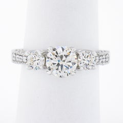 14k White Gold 1.70ctw GIA Round Brilliant Diamond Three Stone Engagement Ring