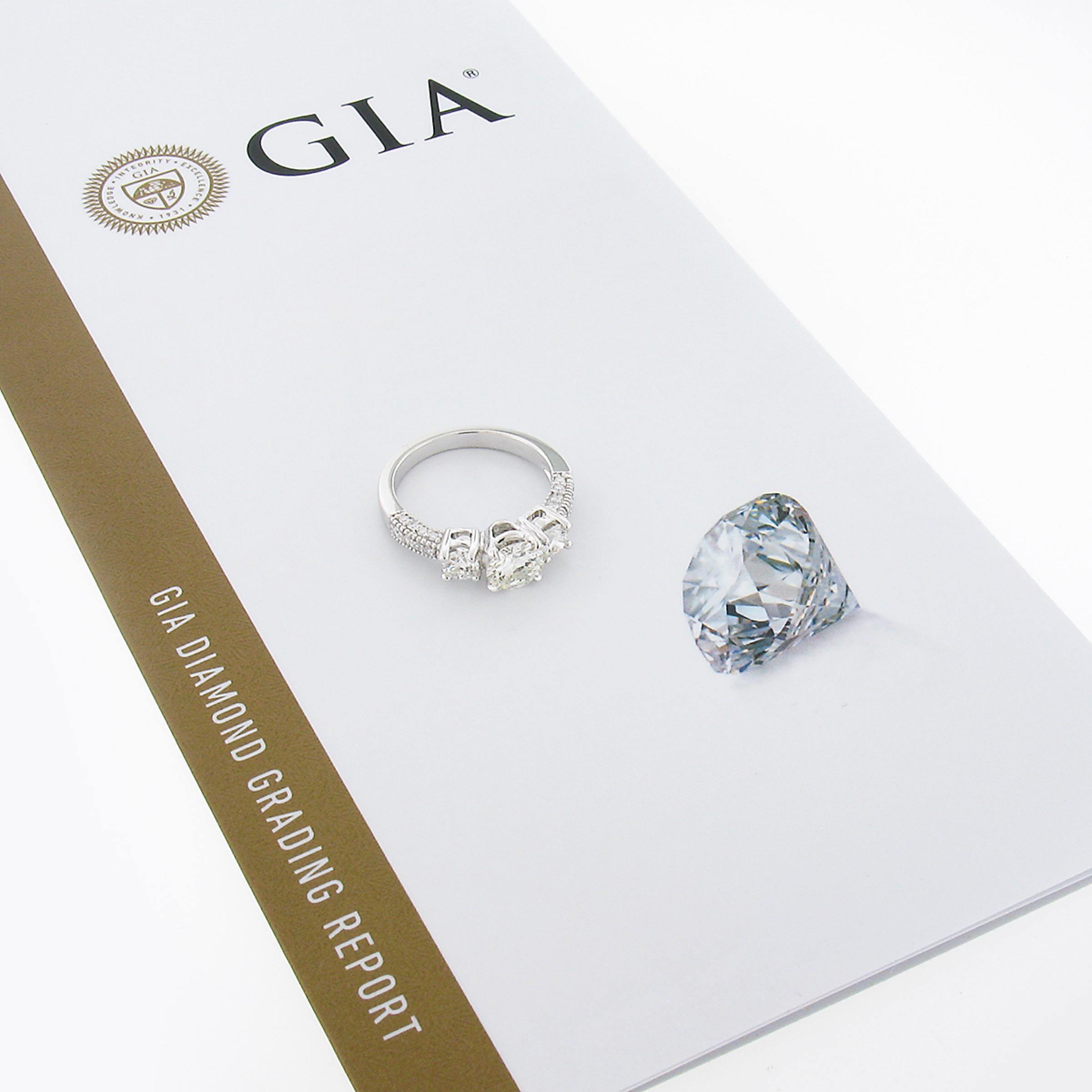 Round Cut 14k White Gold 1.70ctw GIA Round Brilliant Diamond Three Stone Engagement Ring For Sale