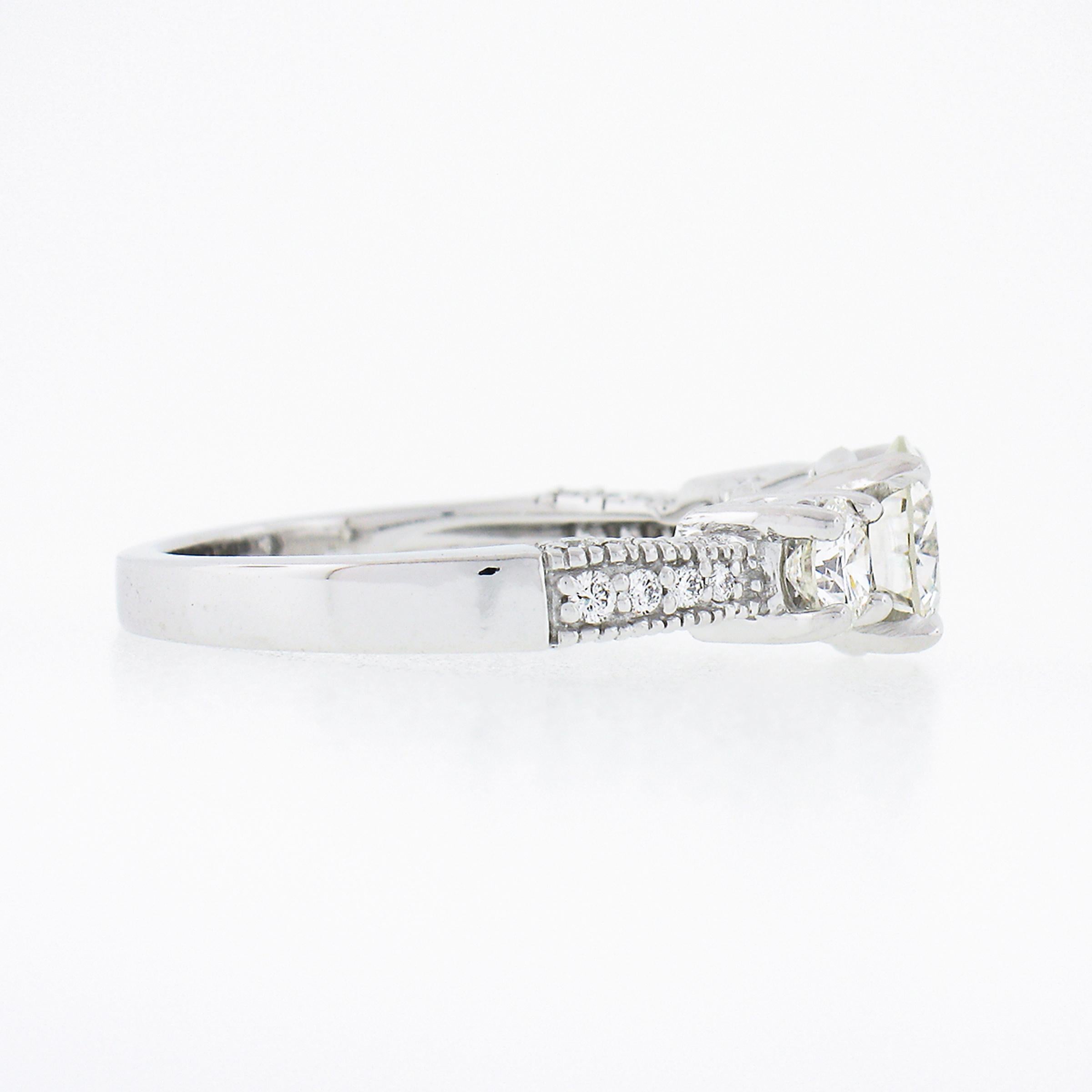 14k White Gold 1.70ctw GIA Round Brilliant Diamond Three Stone Engagement Ring For Sale 1