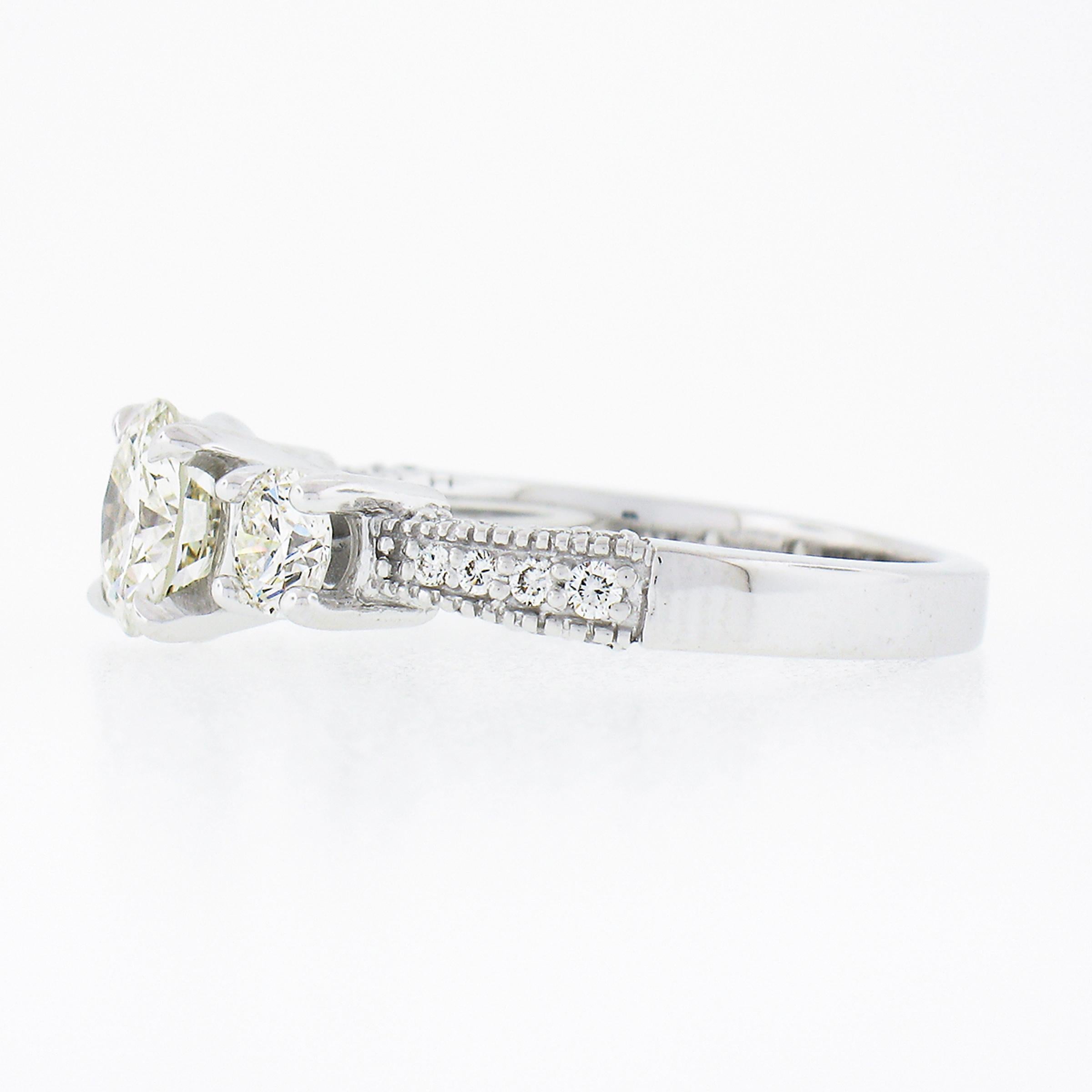 14k White Gold 1.70ctw GIA Round Brilliant Diamond Three Stone Engagement Ring For Sale 2