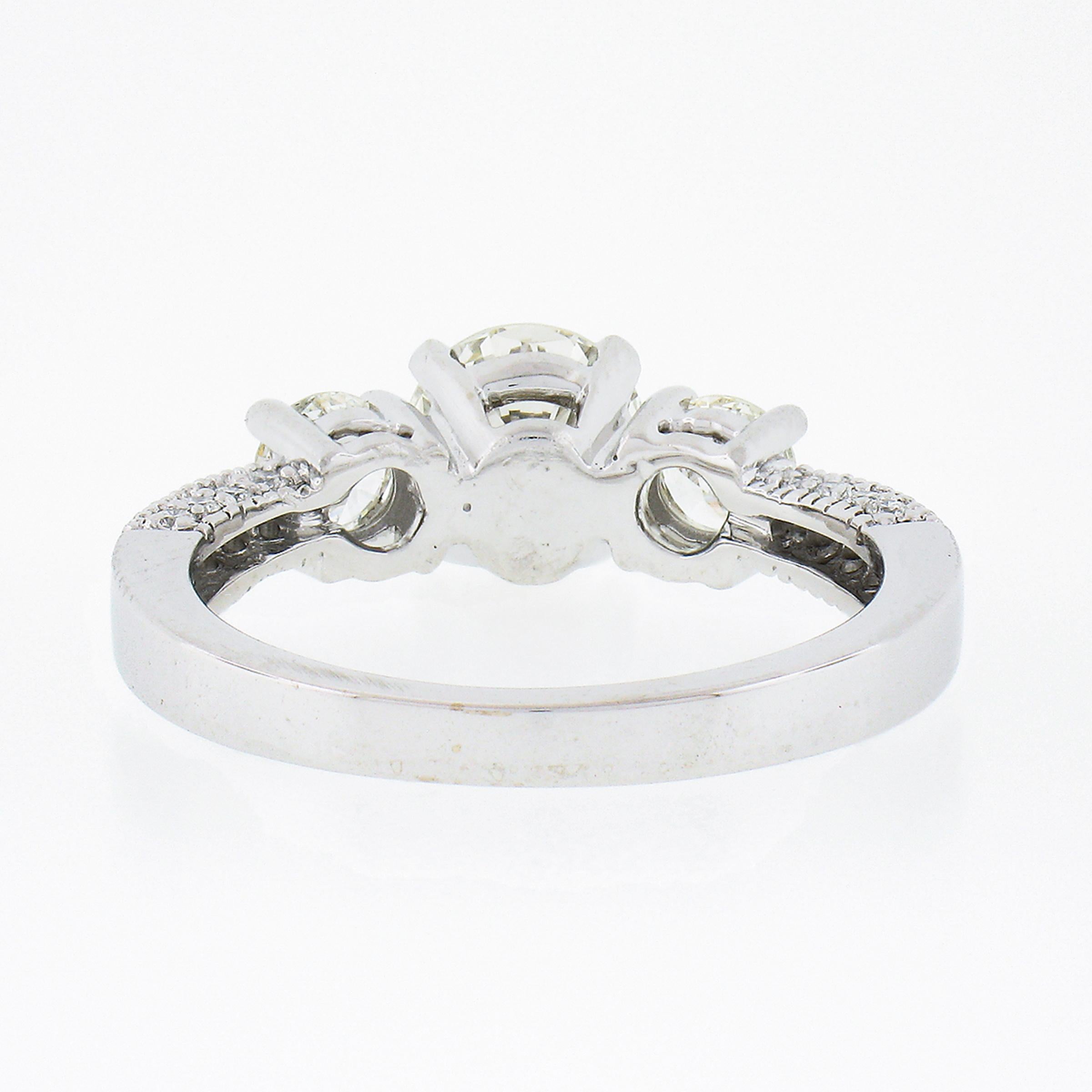 14k White Gold 1.70ctw GIA Round Brilliant Diamond Three Stone Engagement Ring For Sale 3