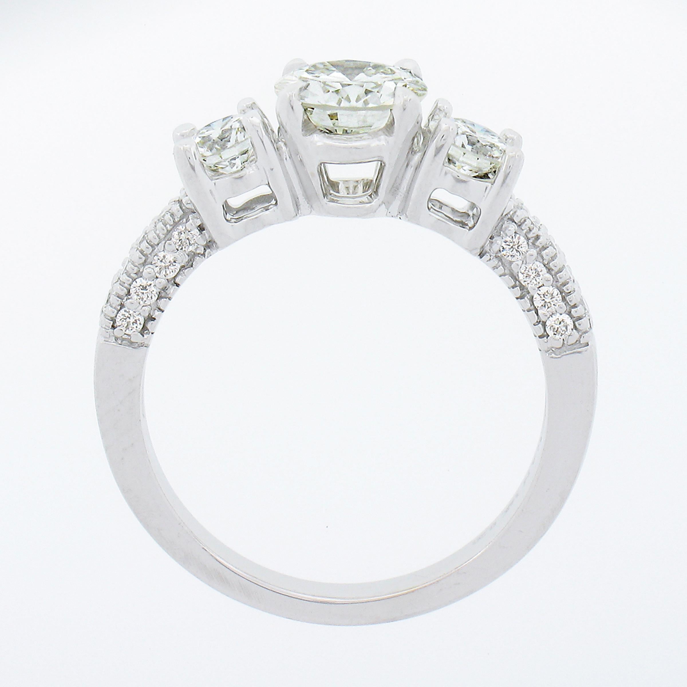 14k White Gold 1.70ctw GIA Round Brilliant Diamond Three Stone Engagement Ring For Sale 4