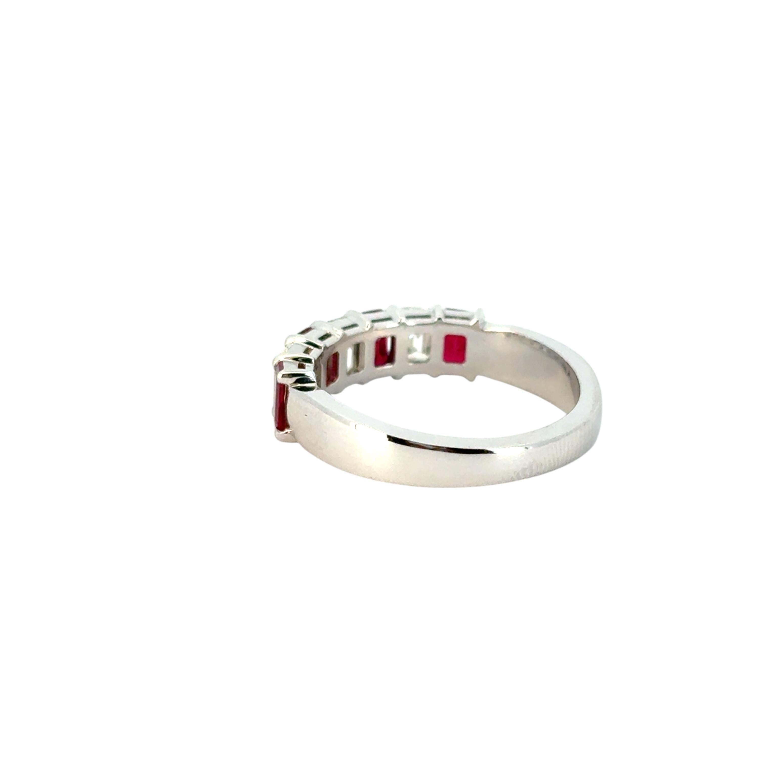14k White Gold 1.72ctw Natural Emerald Cut Diamond and Ruby Ring 5