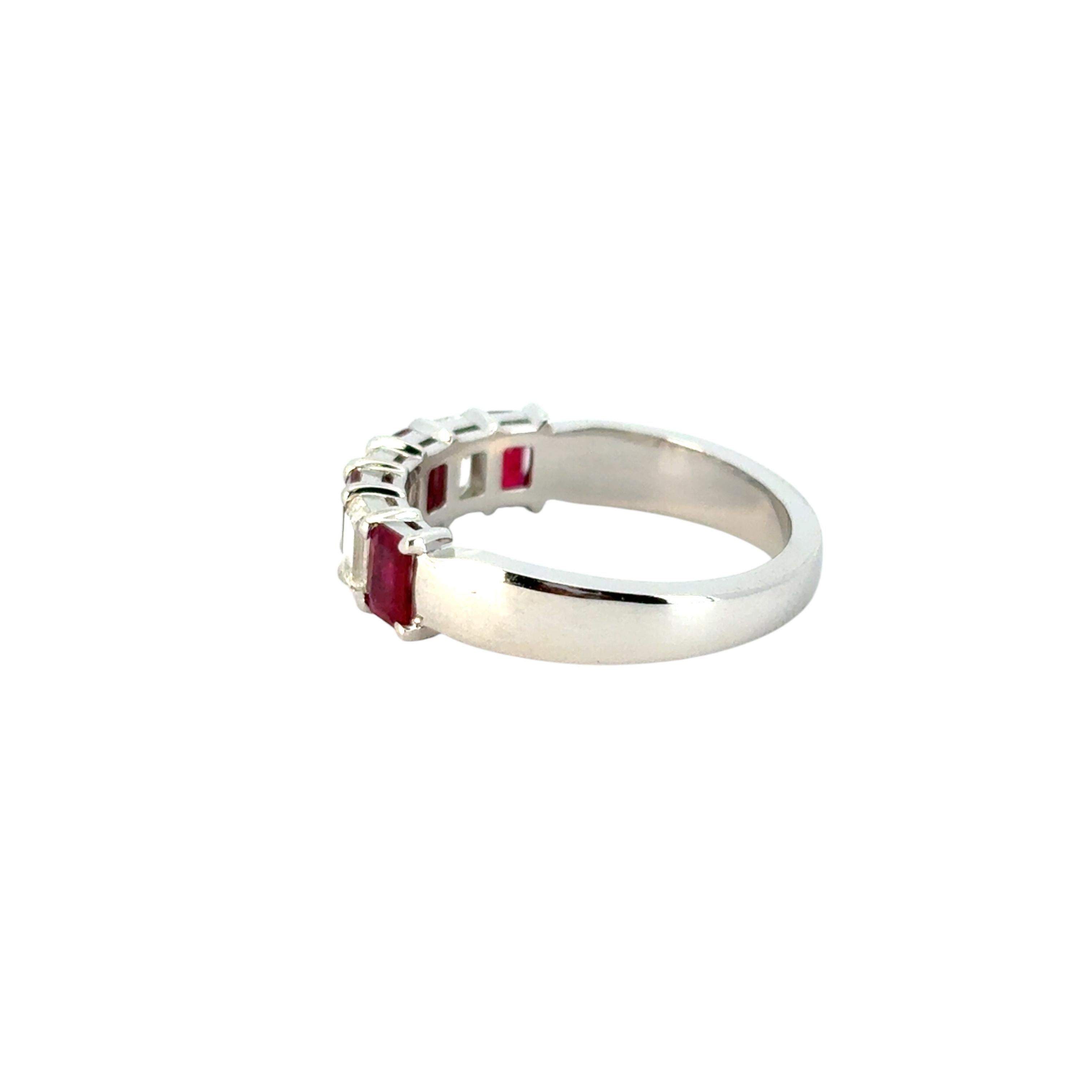 14k White Gold 1.72ctw Natural Emerald Cut Diamond and Ruby Ring 6