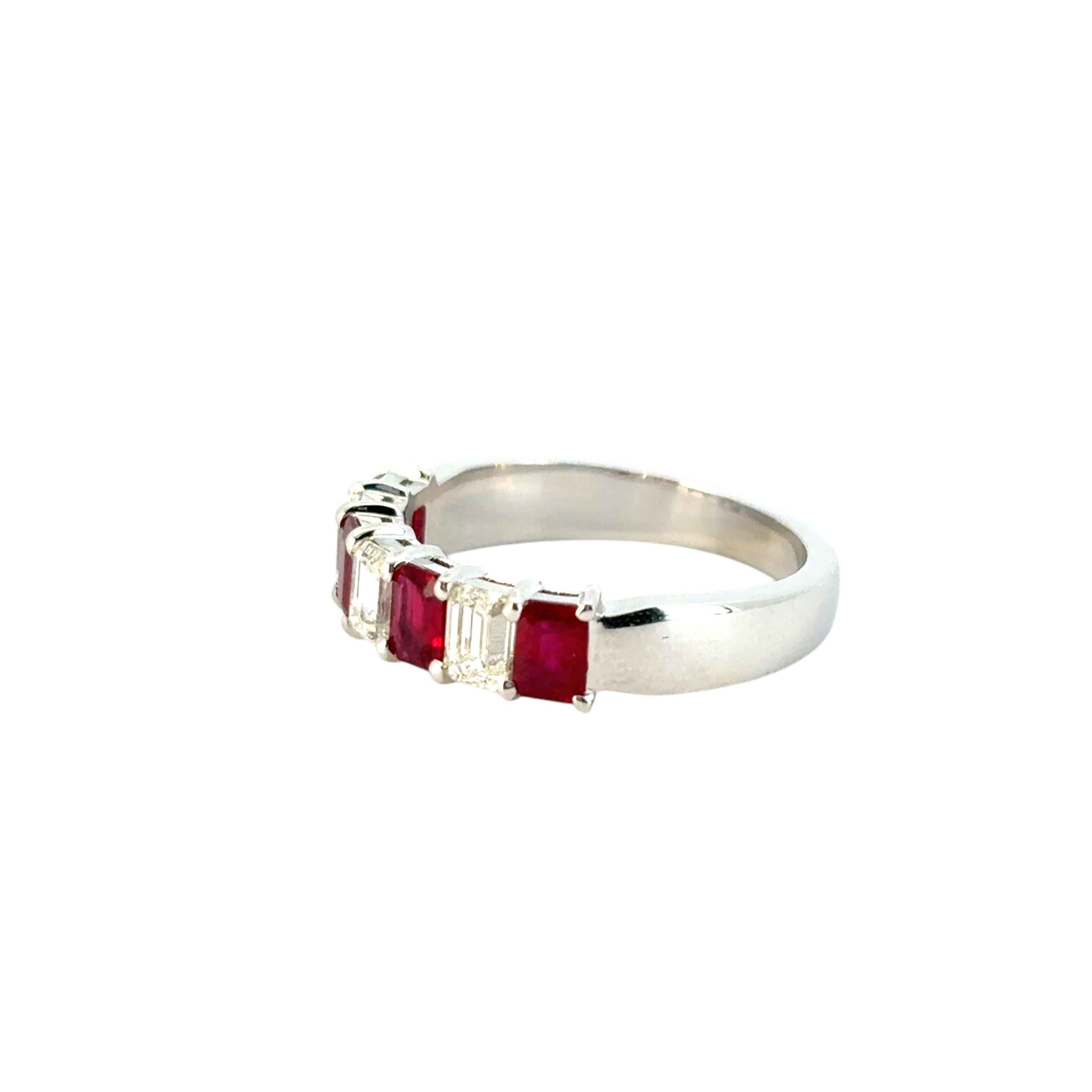 14k White Gold 1.72ctw Natural Emerald Cut Diamond and Ruby Ring 8