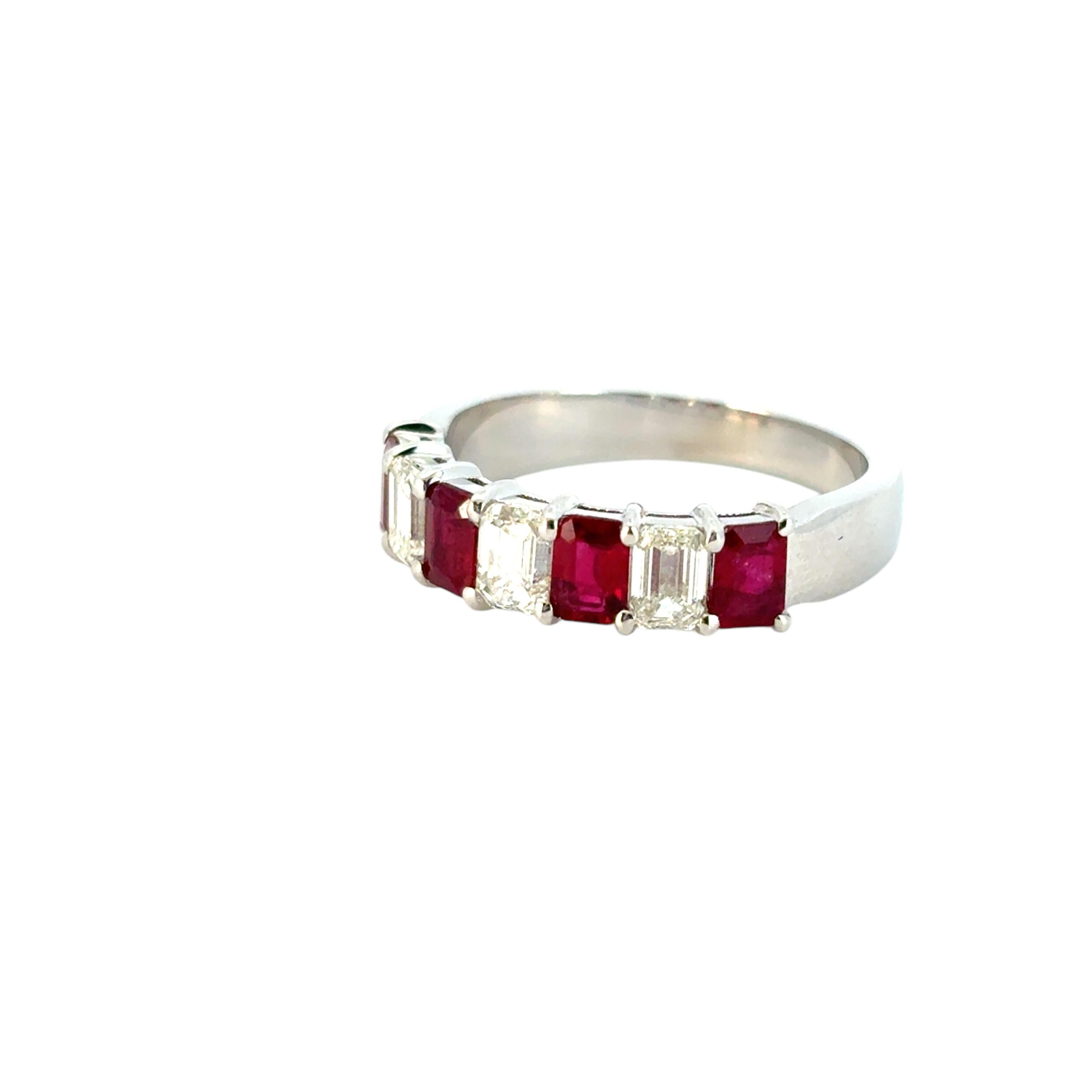 14k White Gold 1.72ctw Natural Emerald Cut Diamond and Ruby Ring 9