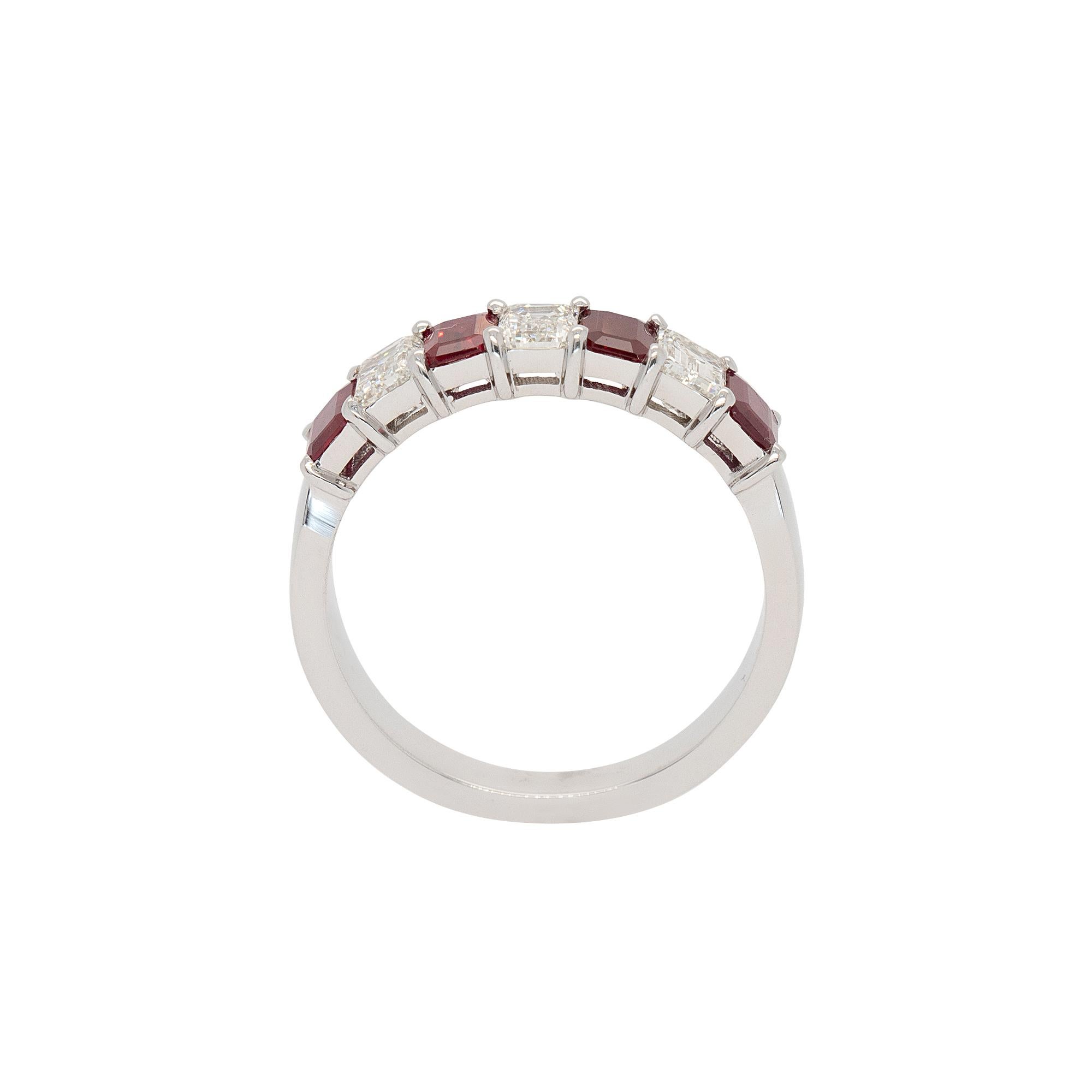 14k White Gold 1.72ctw Natural Emerald Cut Diamond and Ruby Ring 10