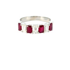 14k White Gold 1.72ctw Natural Emerald Cut Diamond and Ruby Ring
