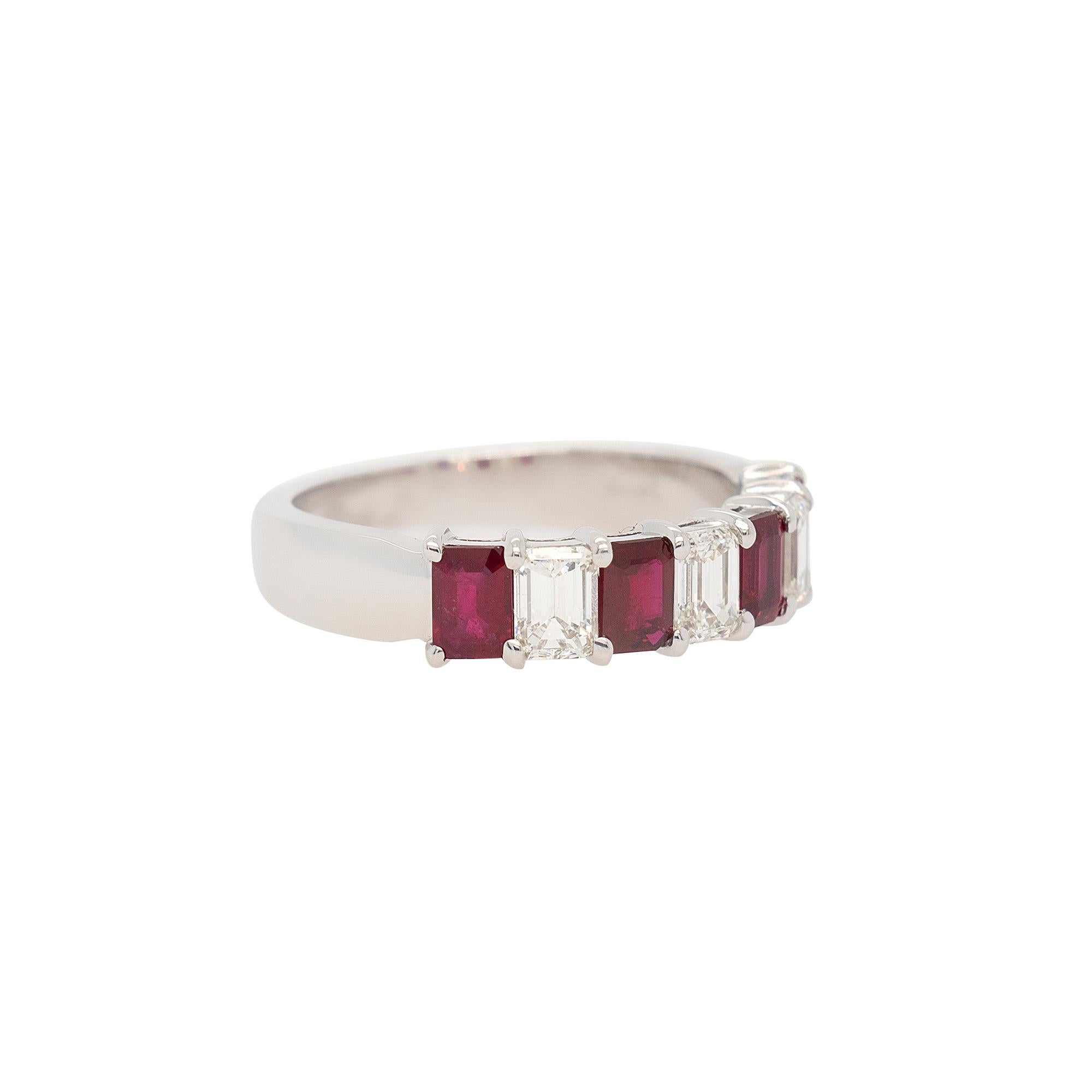 14k White Gold 1.72ctw Natural Emerald Cut Diamond and Ruby Ring In New Condition In Boca Raton, FL