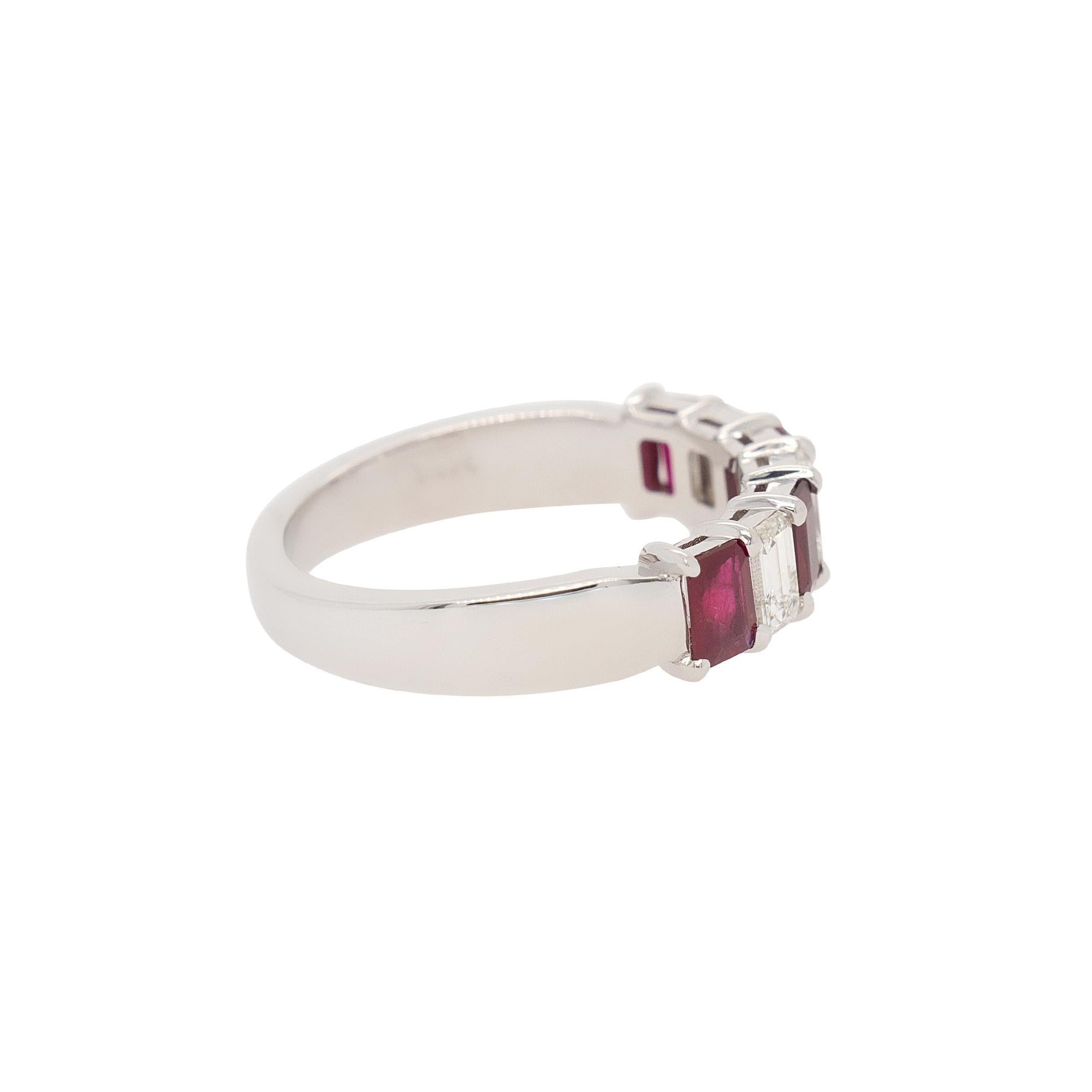 Women's 14k White Gold 1.72ctw Natural Emerald Cut Diamond and Ruby Ring