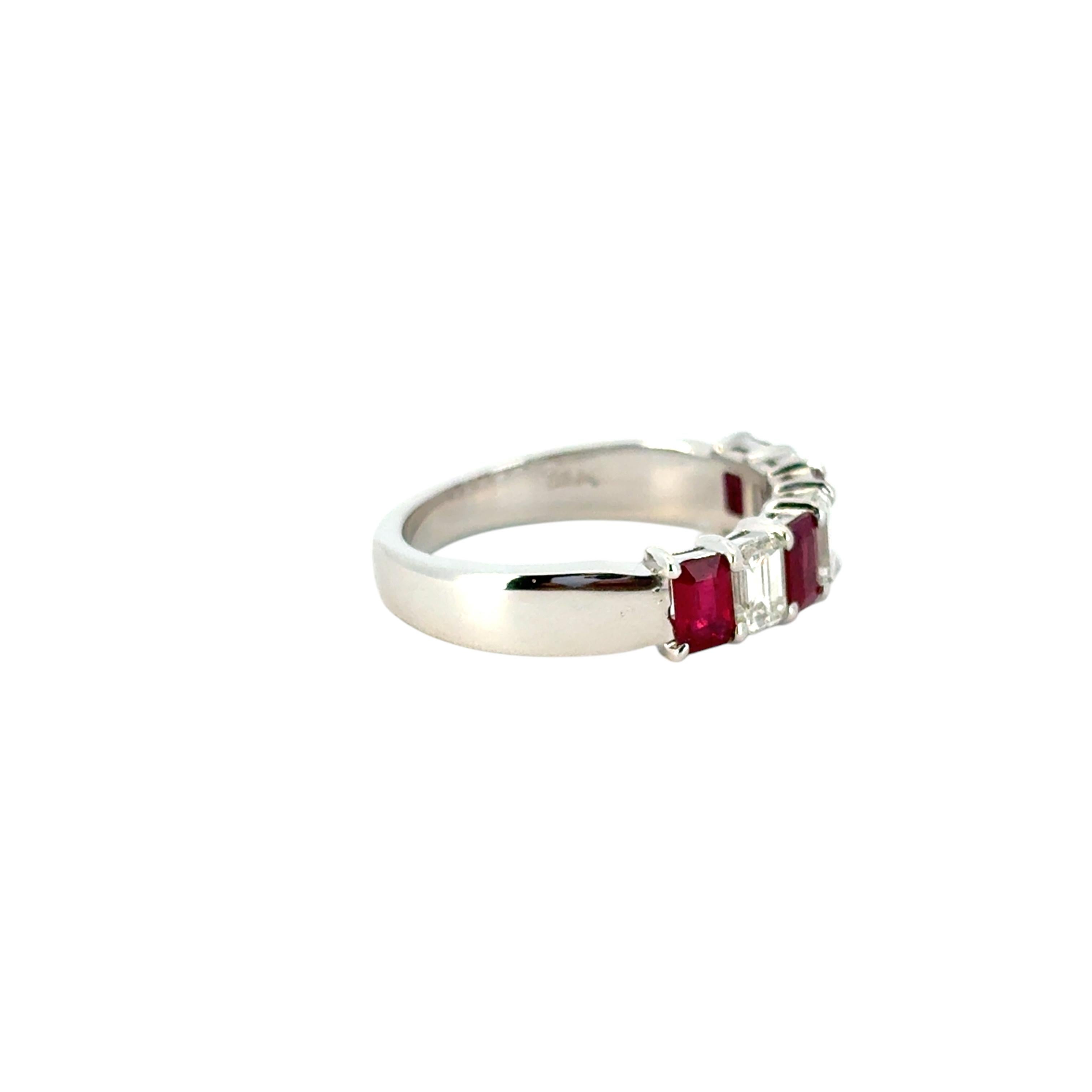 14k White Gold 1.72ctw Natural Emerald Cut Diamond and Ruby Ring 2