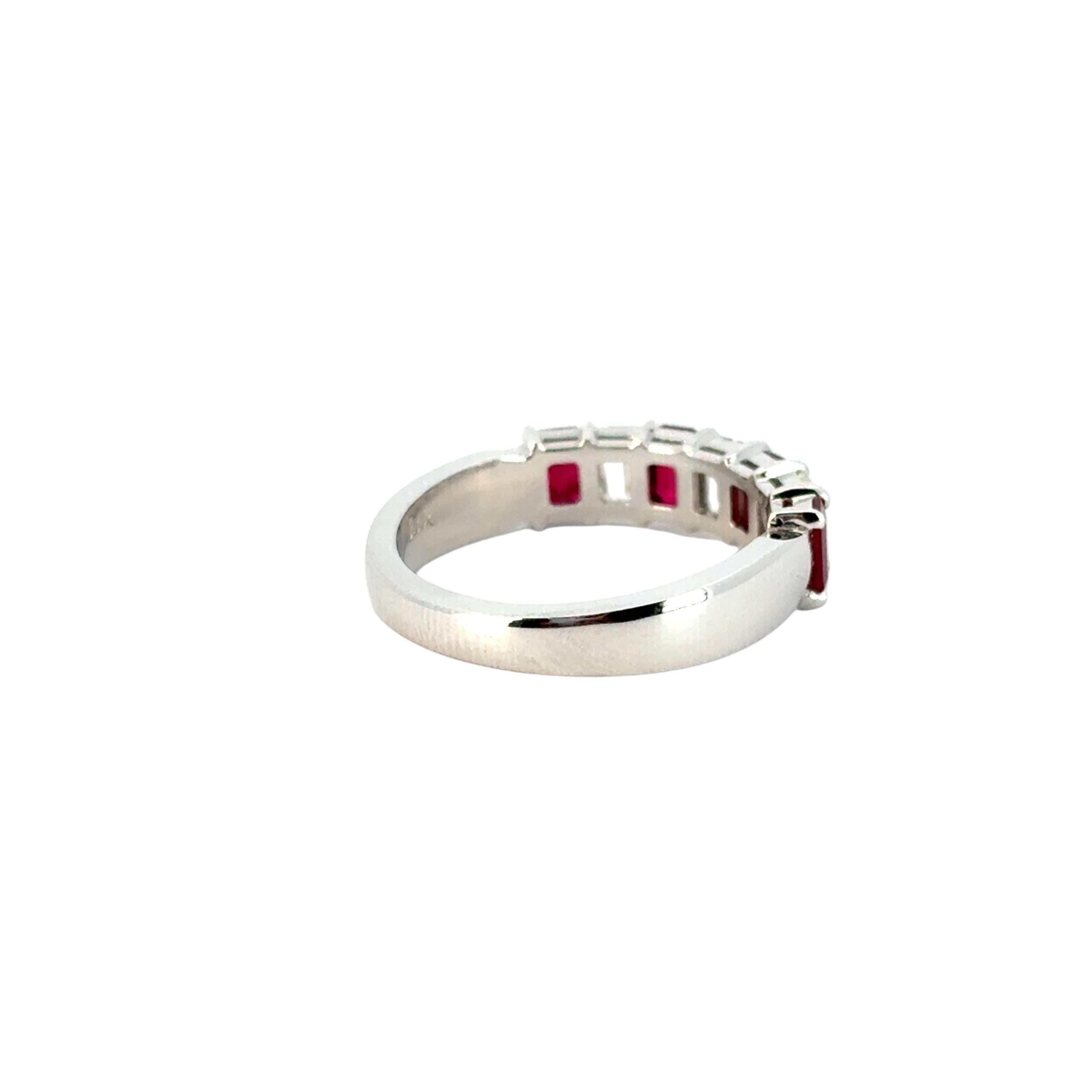 14k White Gold 1.72ctw Natural Emerald Cut Diamond and Ruby Ring 3