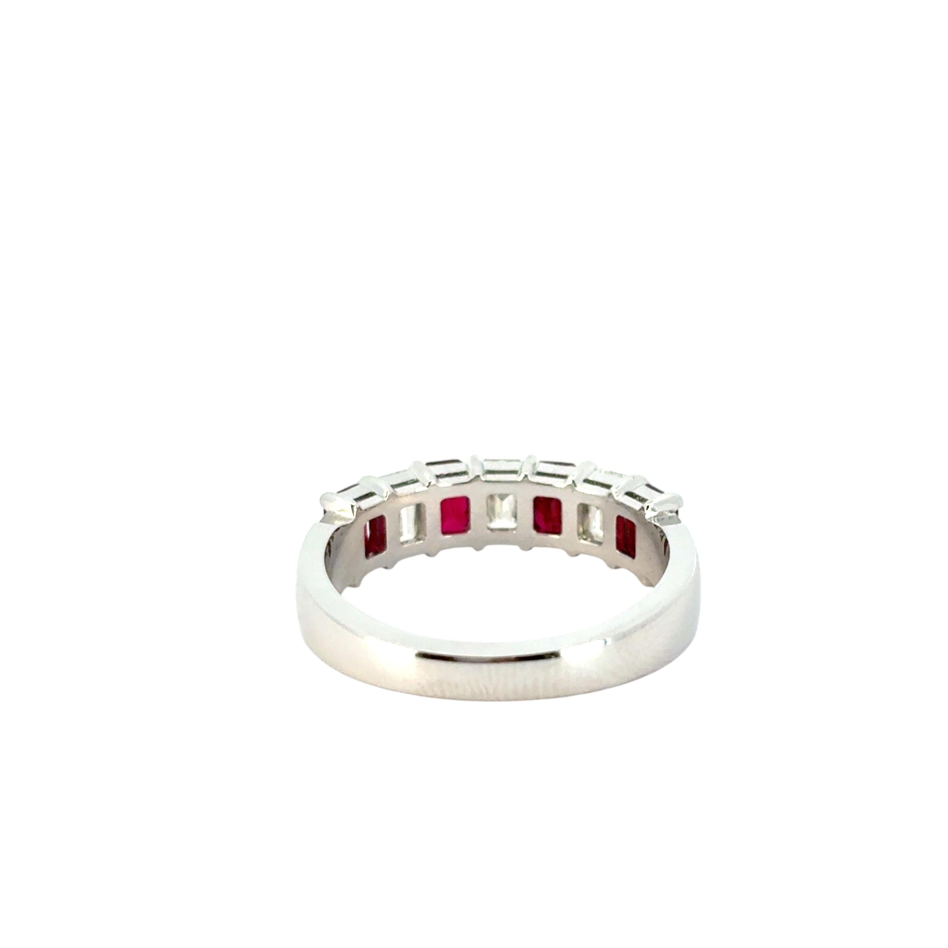 14k White Gold 1.72ctw Natural Emerald Cut Diamond and Ruby Ring 4