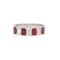 14k White Gold 1.72ctw Natural Emerald Cut Diamond and Ruby Ring