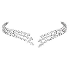 14K White Gold 17.32 Ct Natural Diamond Multi-Row Open Collar Choker Necklace