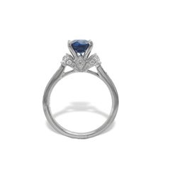 Anello in oro bianco 14K con zaffiro blu e diamante da 1,74 carati, misura 6,25