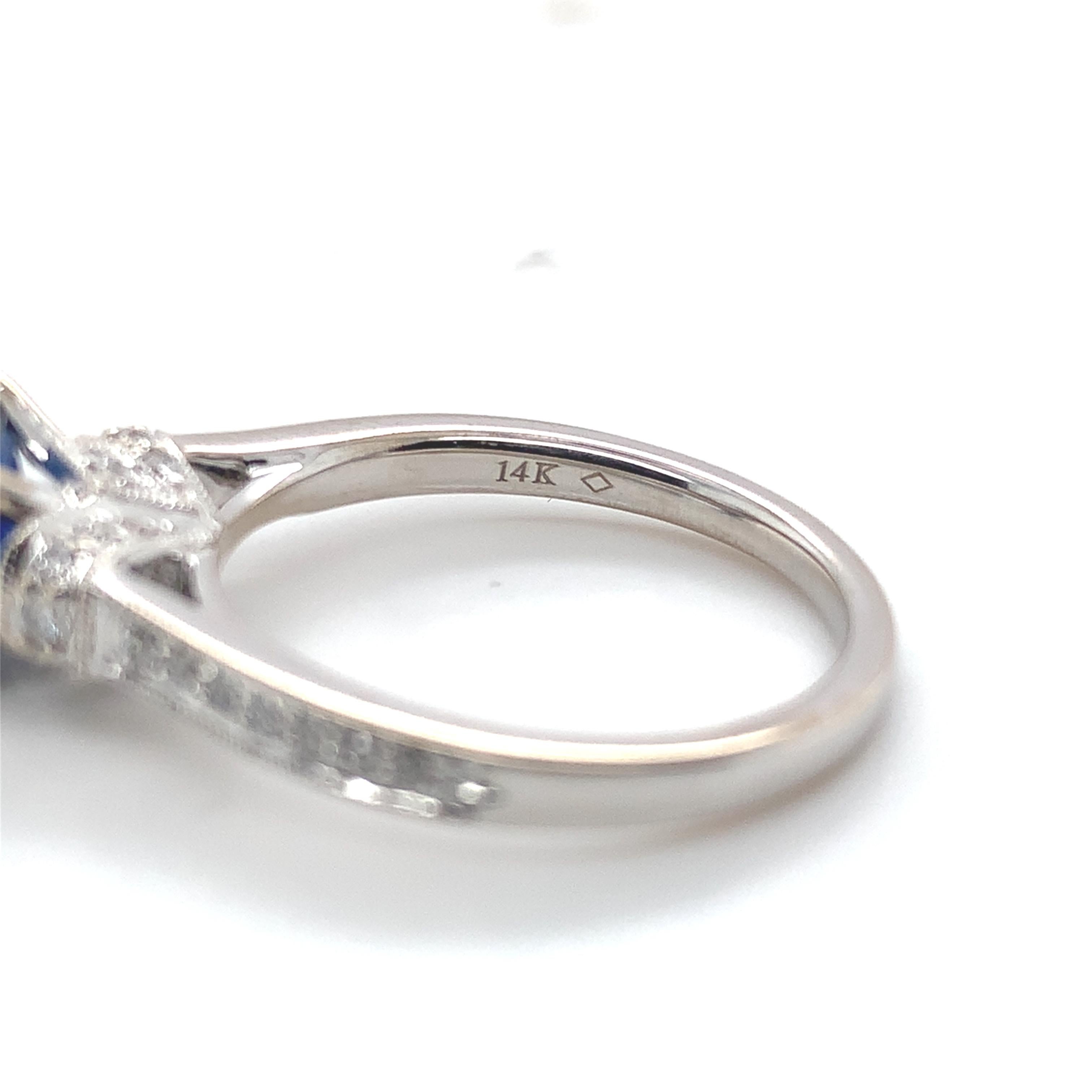 Anillo de oro blanco de 14 quilates con zafiro azul y diamantes de 1,74 quilates talla 6,25 en venta 4