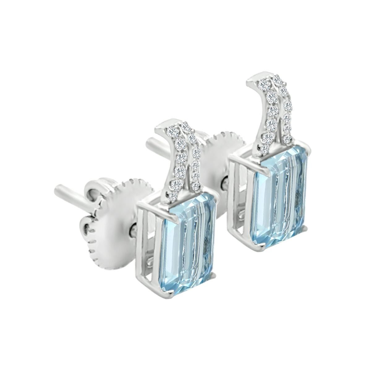 Modern 14k White Gold 1.74cts Aquamarine and Diamond Earring, Style#TS1305AQE 22029/6 For Sale