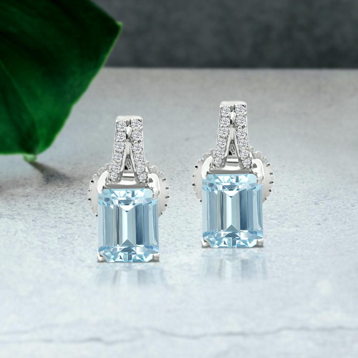 Octagon Cut 14k White Gold 1.74cts Aquamarine and Diamond Earring, Style#TS1305AQE 22029/6 For Sale