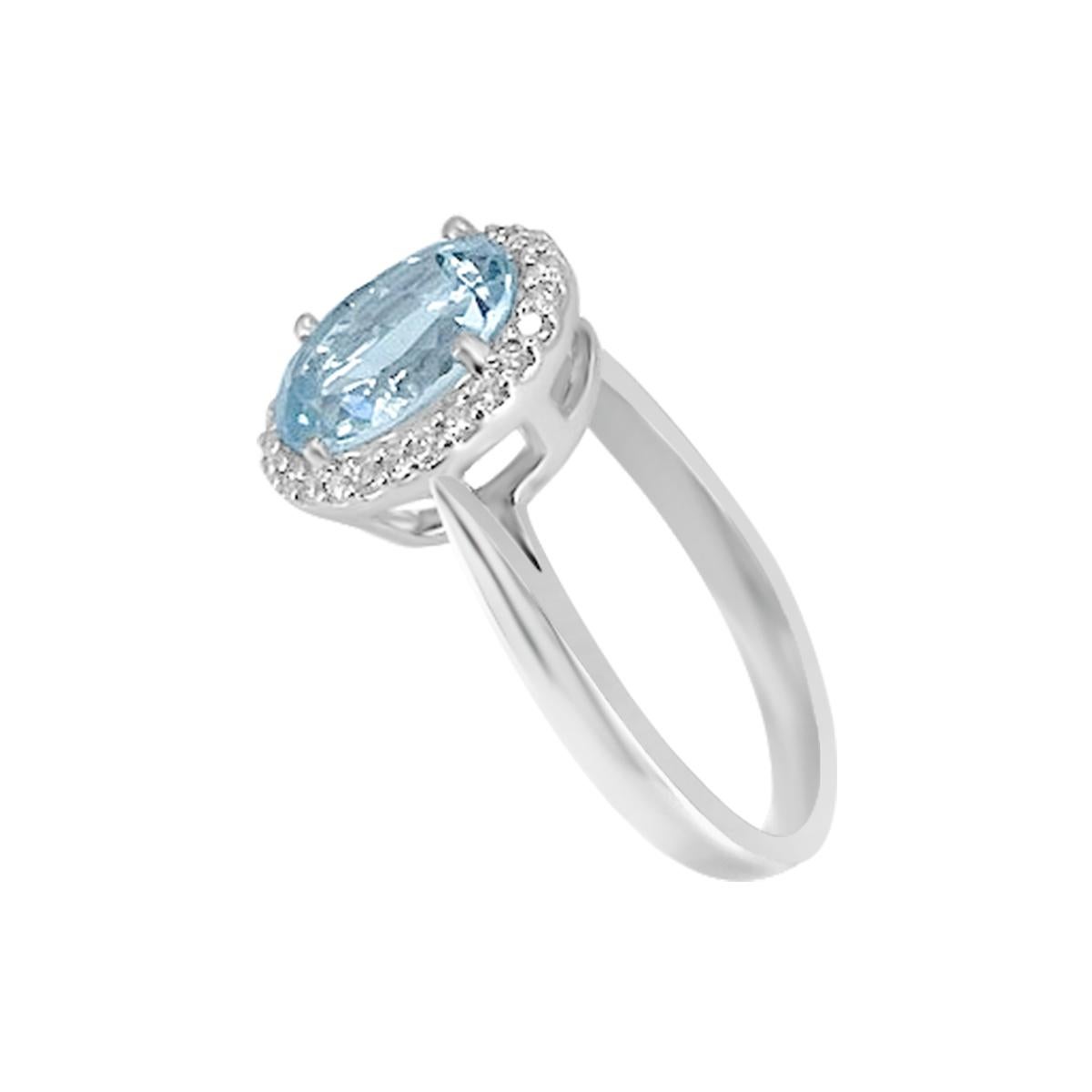 Modern 14K White Gold 1.74cts Aquamarine and Diamond Ring, Style# TS1030AQR For Sale