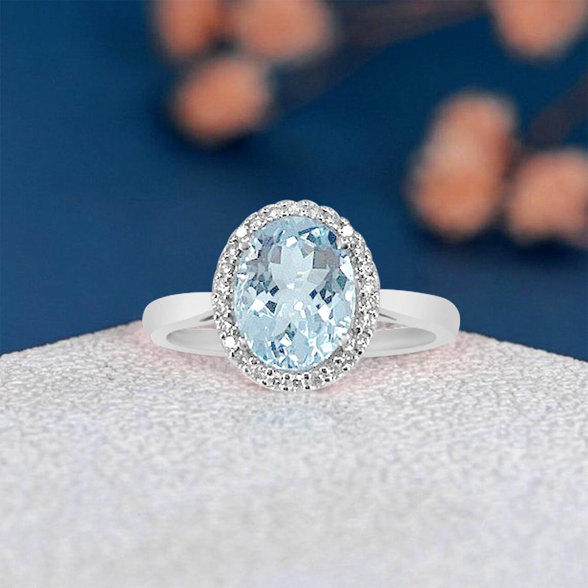 14K White Gold 1.74cts Aquamarine and Diamond Ring, Style# TS1030AQR In New Condition For Sale In New York, NY