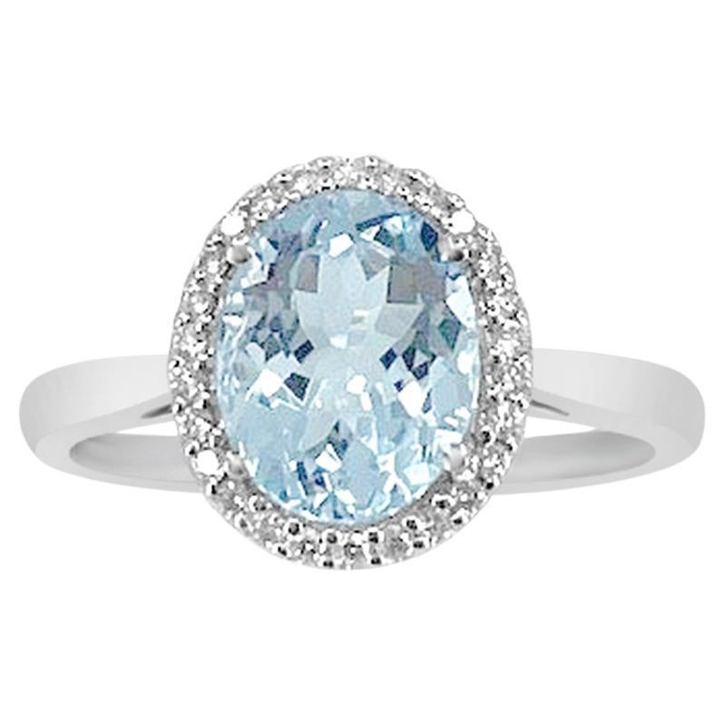 Bague en or blanc 14 carats avec aigue-marine de 1,74 carat et diamants, style TS1030AQR