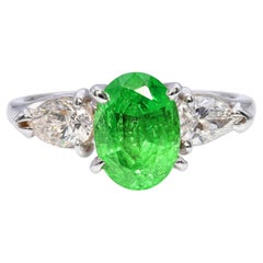 14k White Gold 1.75ct Neon Green Tsavorite Garnet & Diamond Ring