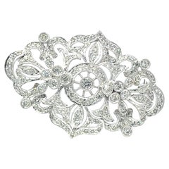 14k White Gold 1.77ct Diamond Studded Filigree Brooch