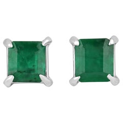 14K White Gold 1.80tcw Martini Emerald Cut Stud Earrings May Birthstone