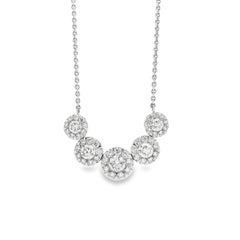 14k White Gold 1.81ctw Five-stone Diamond Halo Necklace