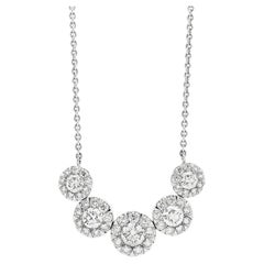 14k White Gold 1.81ctw Five-stone Diamond Halo Necklace