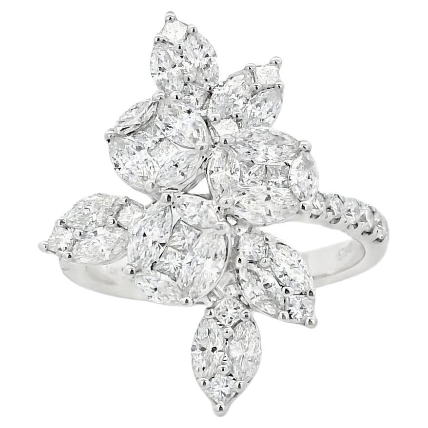 14k White Gold 1.83ctw Natural Mixed Cut Diamond Flower Ring