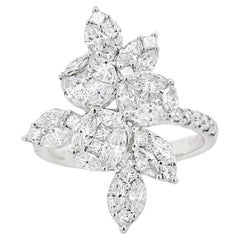 14k White Gold 1.83ctw Natural Mixed Cut Diamond Flower Ring