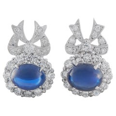 Pendientes de oro blanco de 14 quilates con lazo de diamantes y zafiros de 1,84 ct MF05-010626