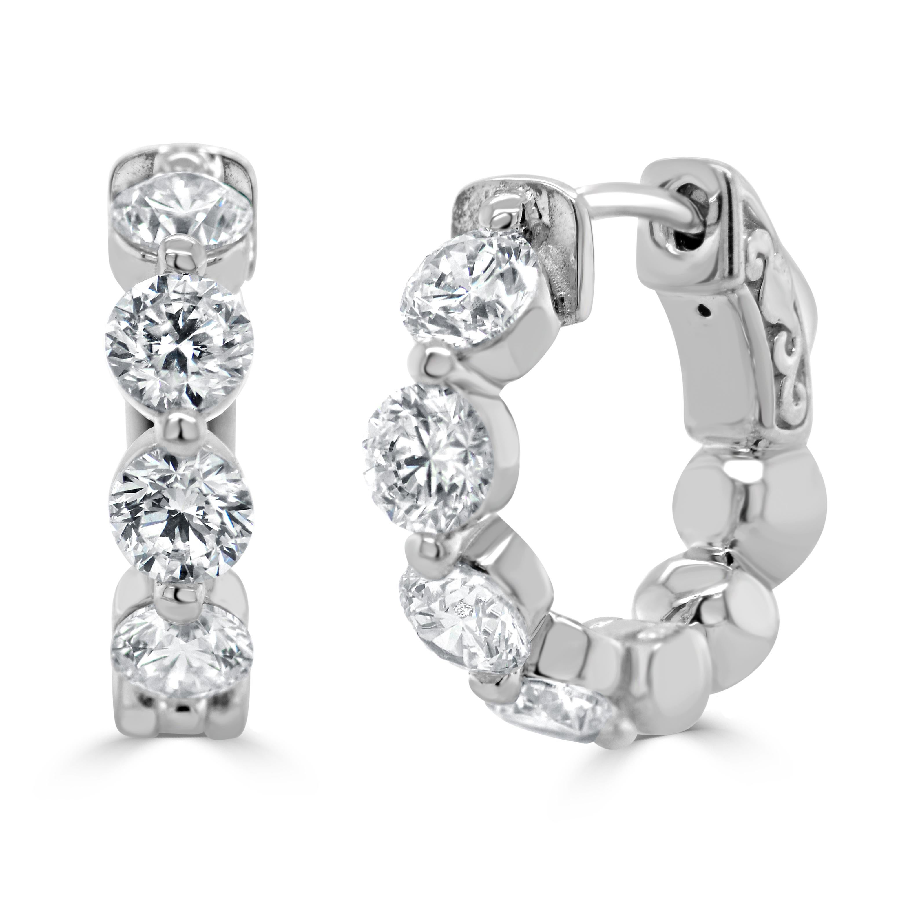 Baguette Cut 14K White Gold 1.85ct Diamond Hoop Earrings for Her For Sale