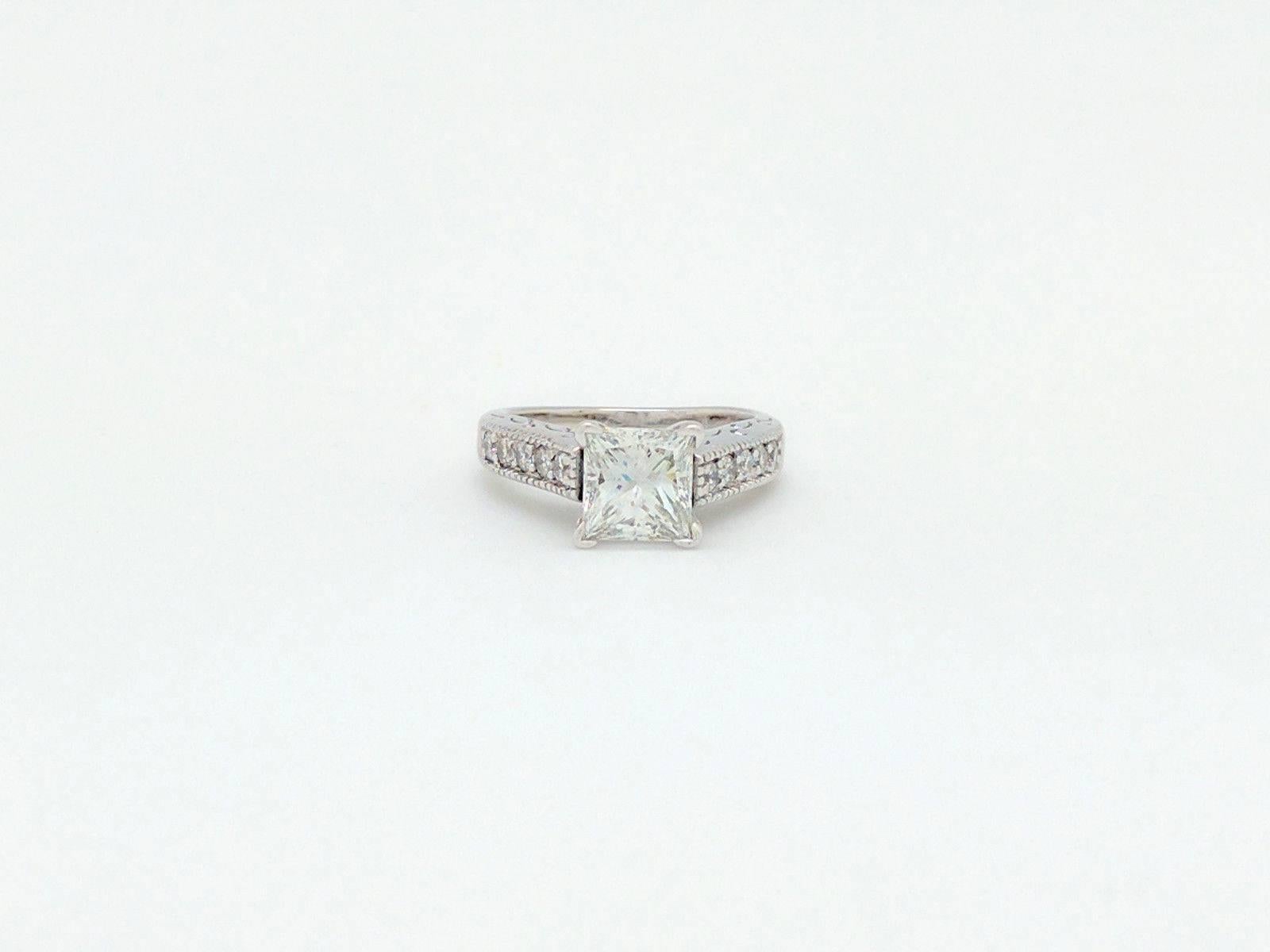 14K White Gold 1.85ct Princess Cut Diamond Engagement Ring VS2/H
 
You are viewing a beautiful 1.85ct natural princess cut diamond. We estimate this diamond to be VS2 in clarity and H in color. The diamond is beautifully displayed in a
