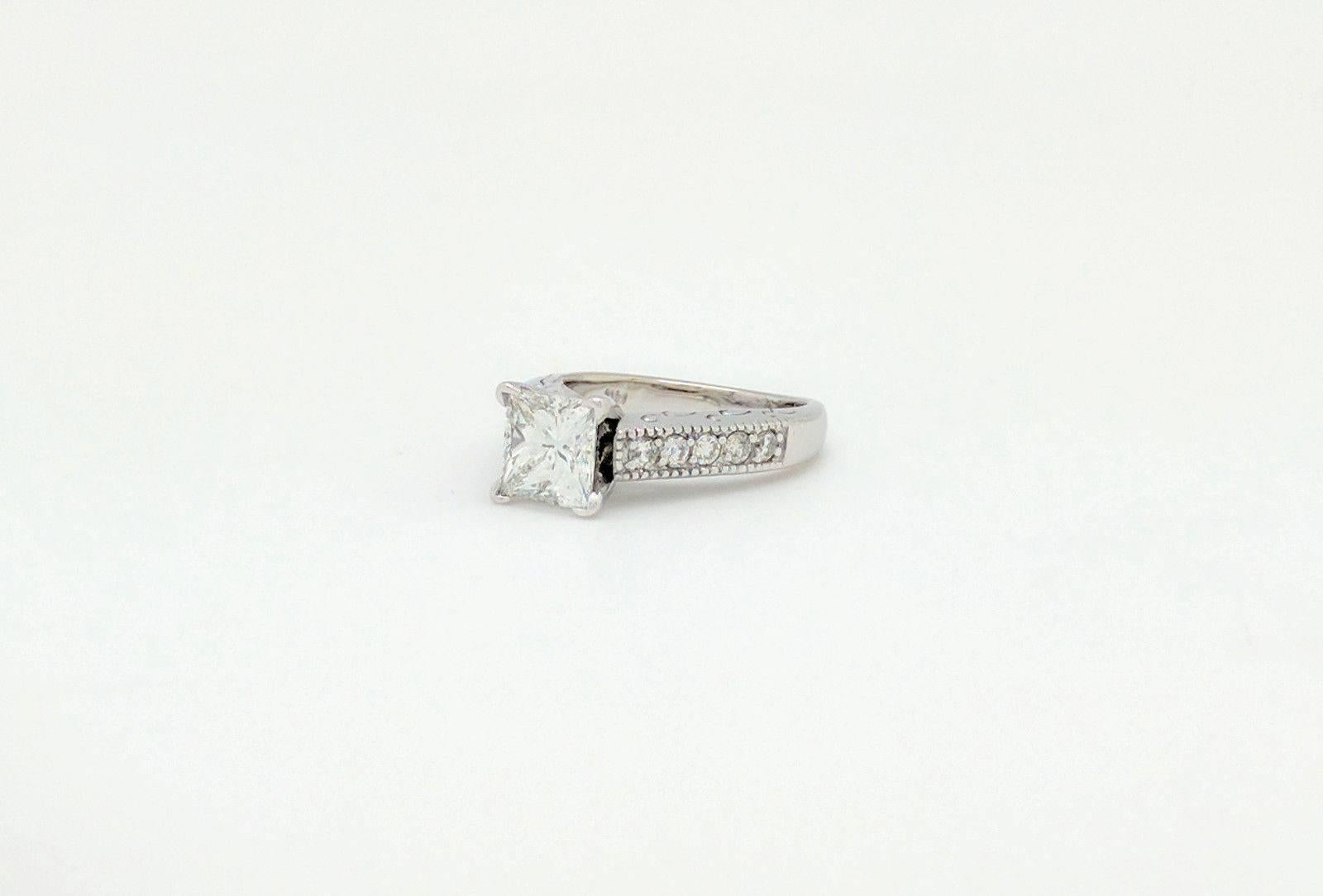 14 Karat White Gold 1.85 Carat Princess Cut Diamond Engagement Ring VS2/H In Excellent Condition In Gainesville, FL