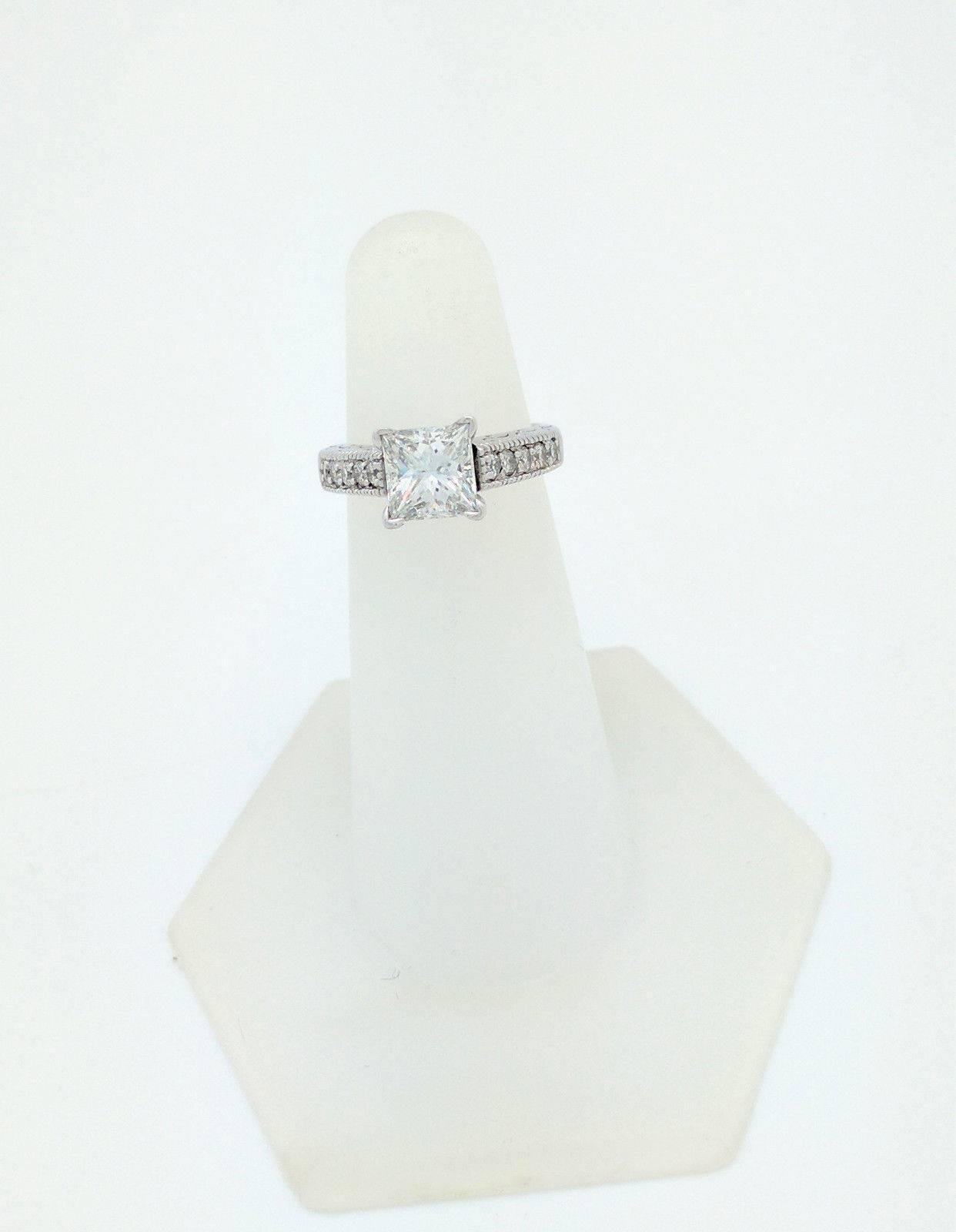 14 Karat White Gold 1.85 Carat Princess Cut Diamond Engagement Ring VS2/H 1
