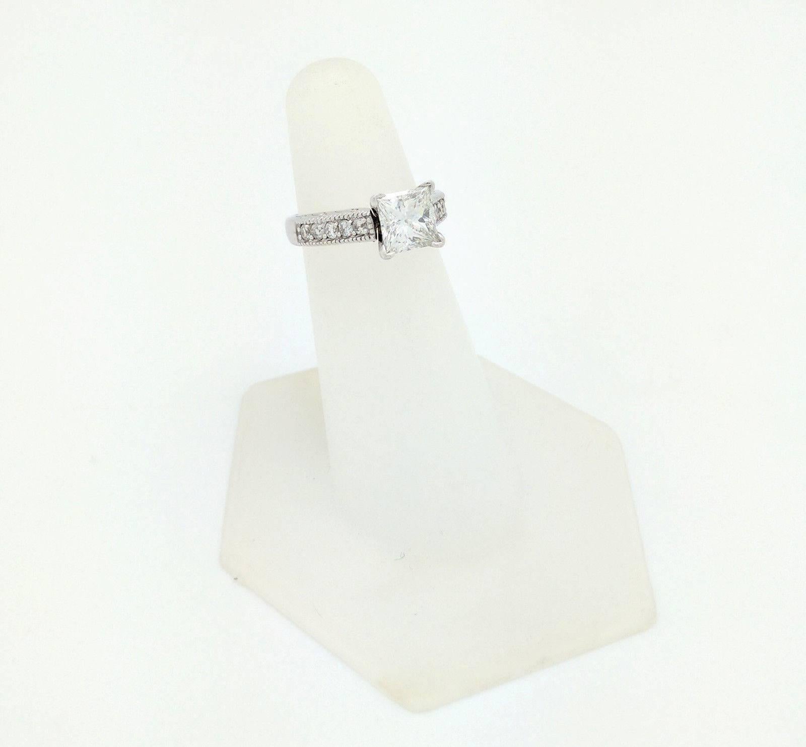 14 Karat White Gold 1.85 Carat Princess Cut Diamond Engagement Ring VS2/H 2