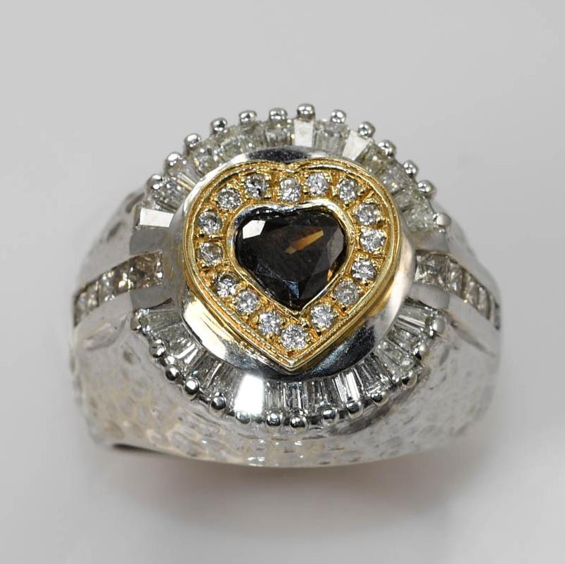 Heart Cut 14K White Gold, 18K Yellow Gold Heart 1.31ct Diamond Ring, 22.5gr