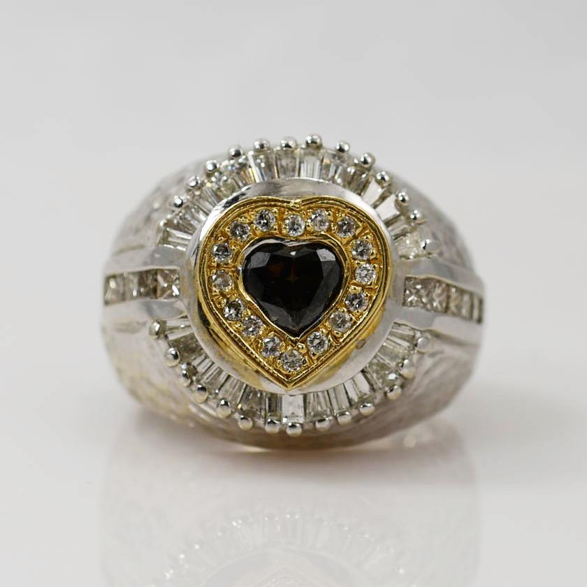 Men's 14K White Gold, 18K Yellow Gold Heart 1.31ct Diamond Ring, 22.5gr
