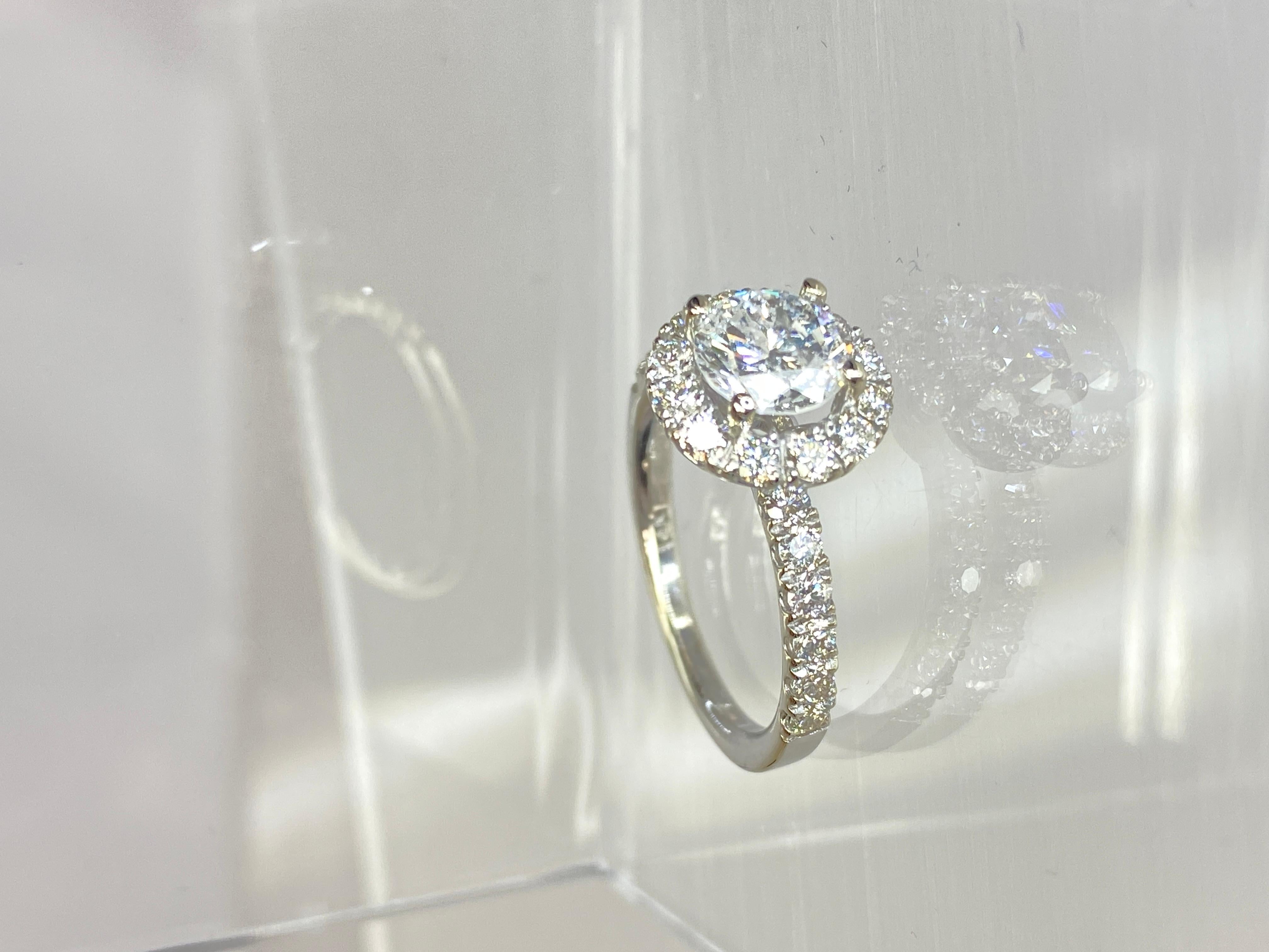 14K White Gold 1.9 Carat Natural Diamond Halo Semi-Eternity Engagement Ring Sz 6 For Sale 4