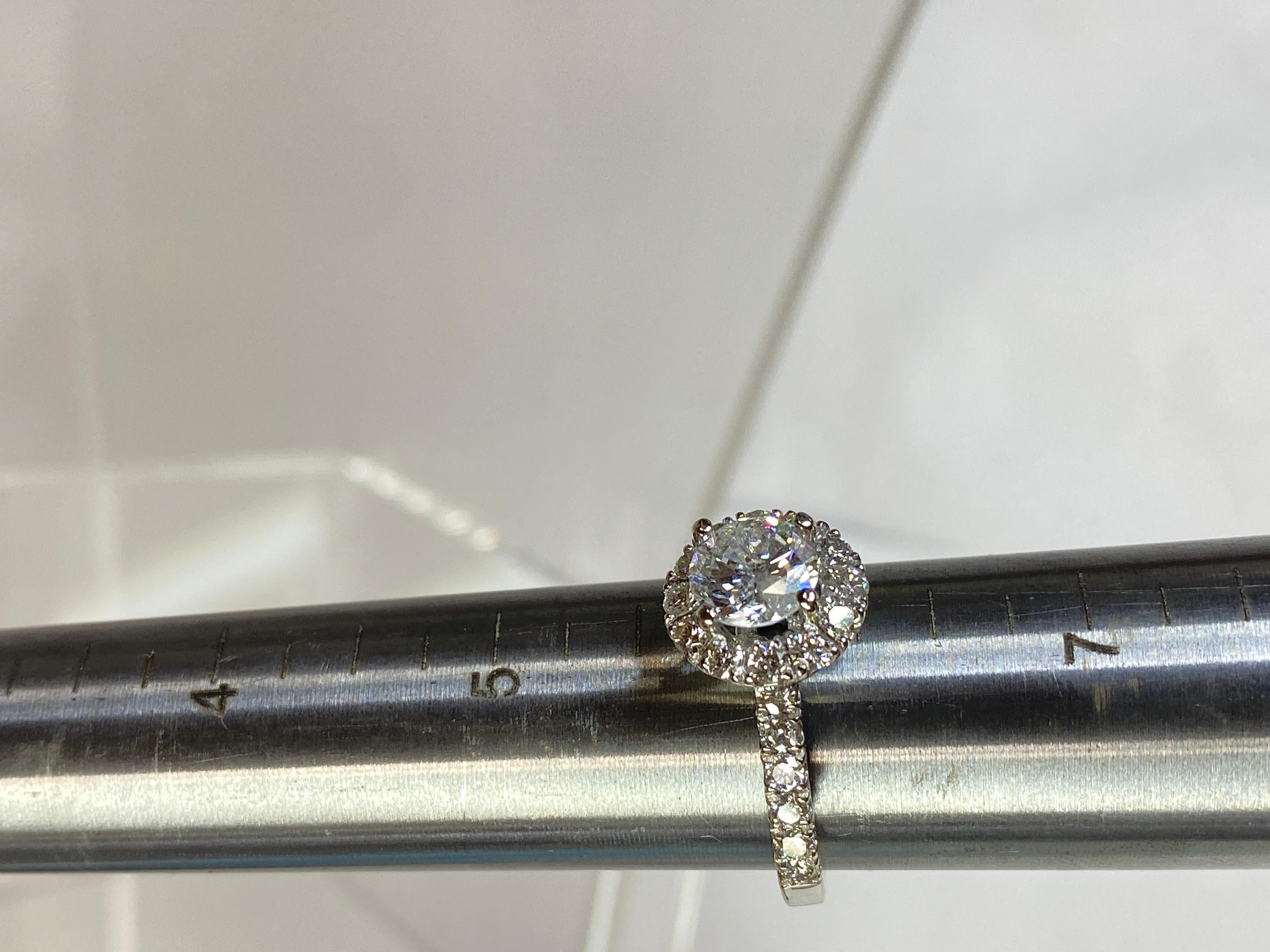 14K White Gold 1.9 Carat Natural Diamond Halo Semi-Eternity Engagement Ring Sz 6 For Sale 5