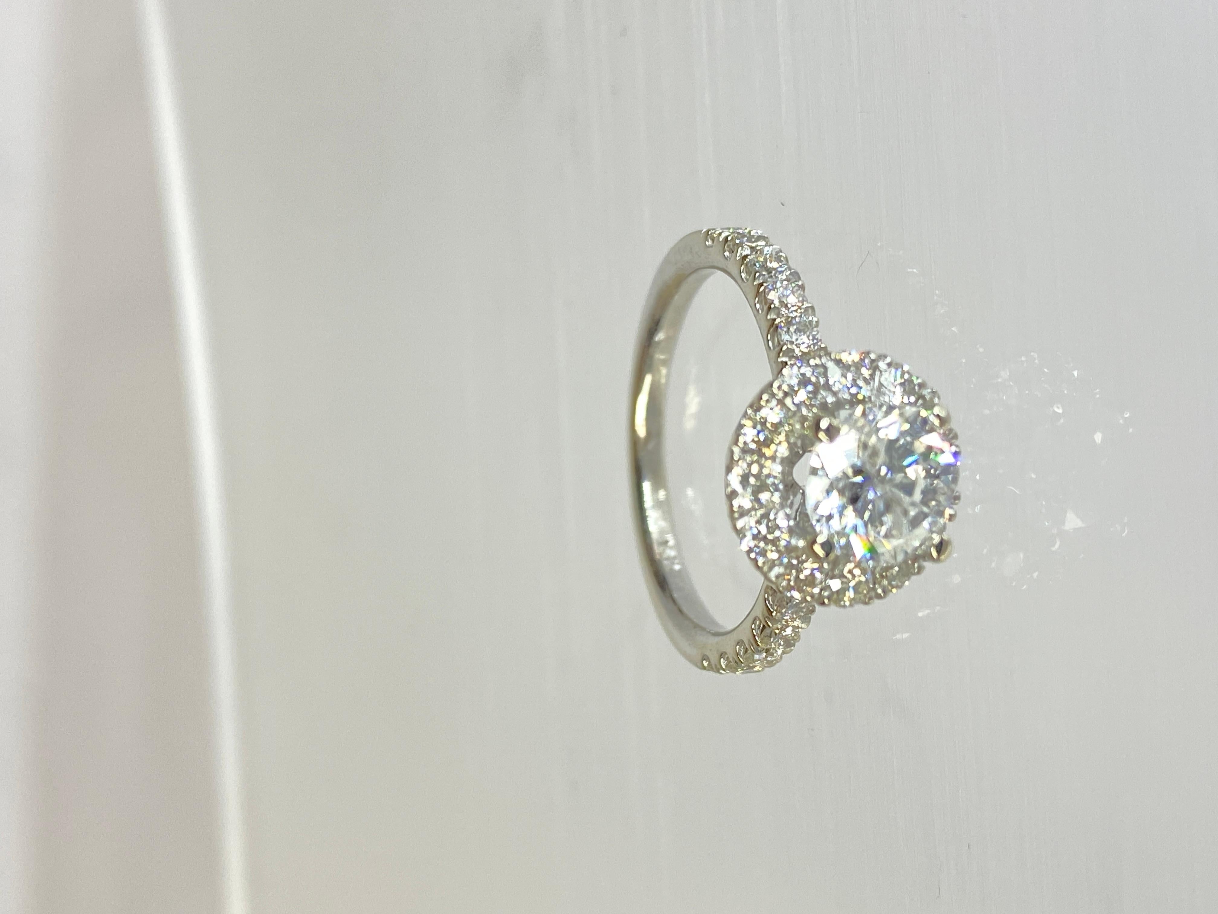 Modern 14K White Gold 1.9 Carat Natural Diamond Halo Semi-Eternity Engagement Ring Sz 6 For Sale