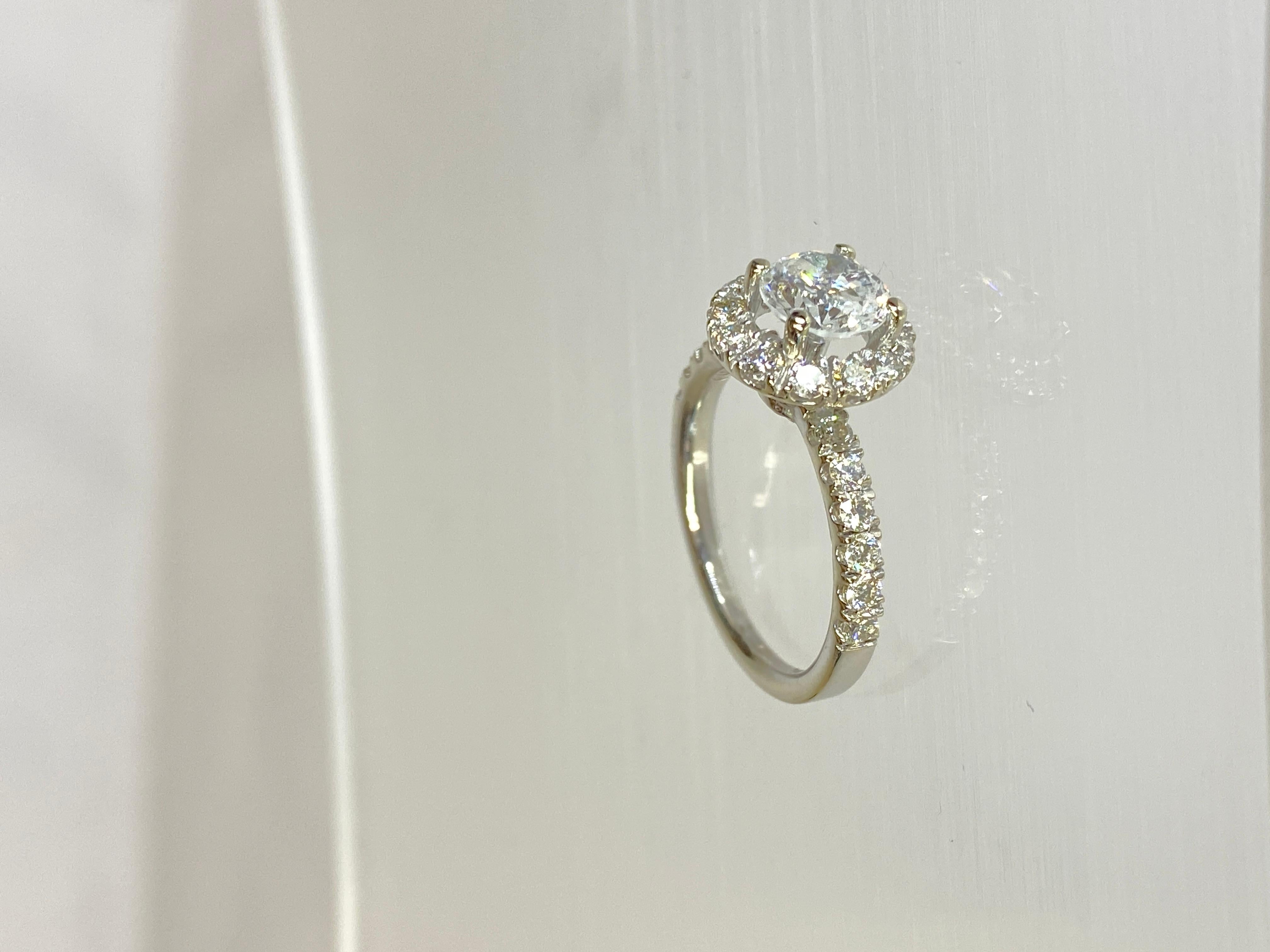 Brilliant Cut 14K White Gold 1.9 Carat Natural Diamond Halo Semi-Eternity Engagement Ring Sz 6 For Sale